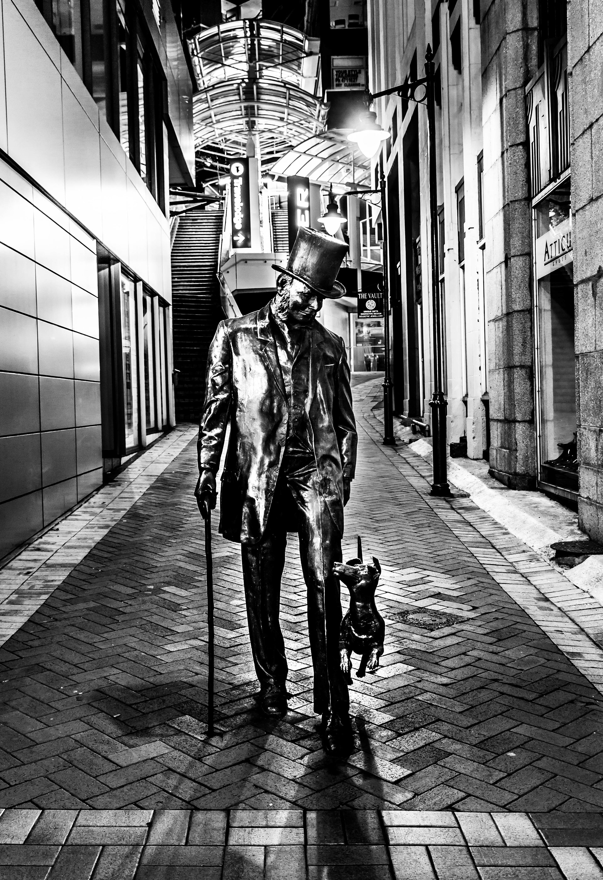 Statue de bronze de John Plimmer et son chien Fritz, Lambton Quay, Wellington, Nouvelle-Zélande