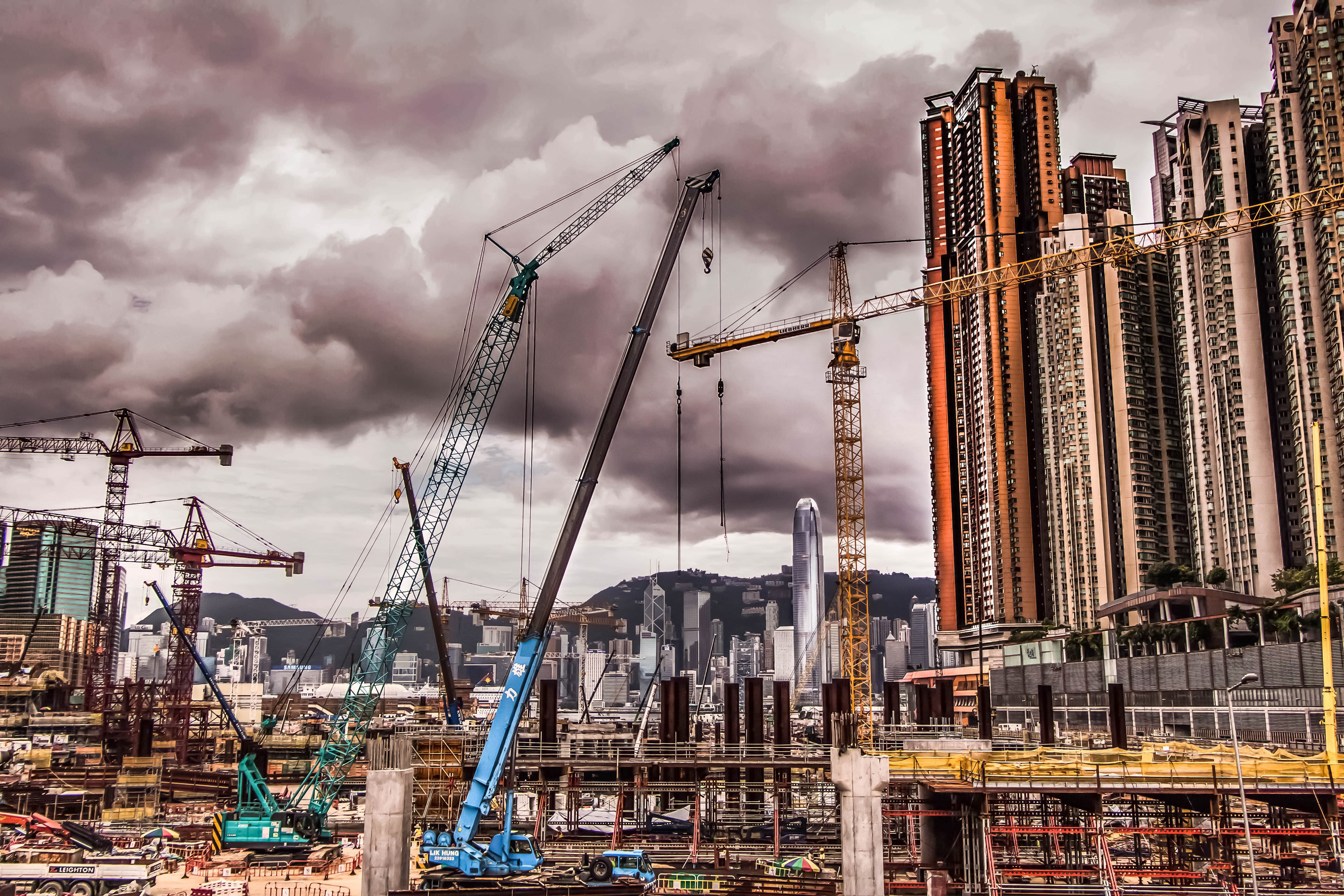 hong kong, grattes-ciel, immeubles, grue, construction, expansion