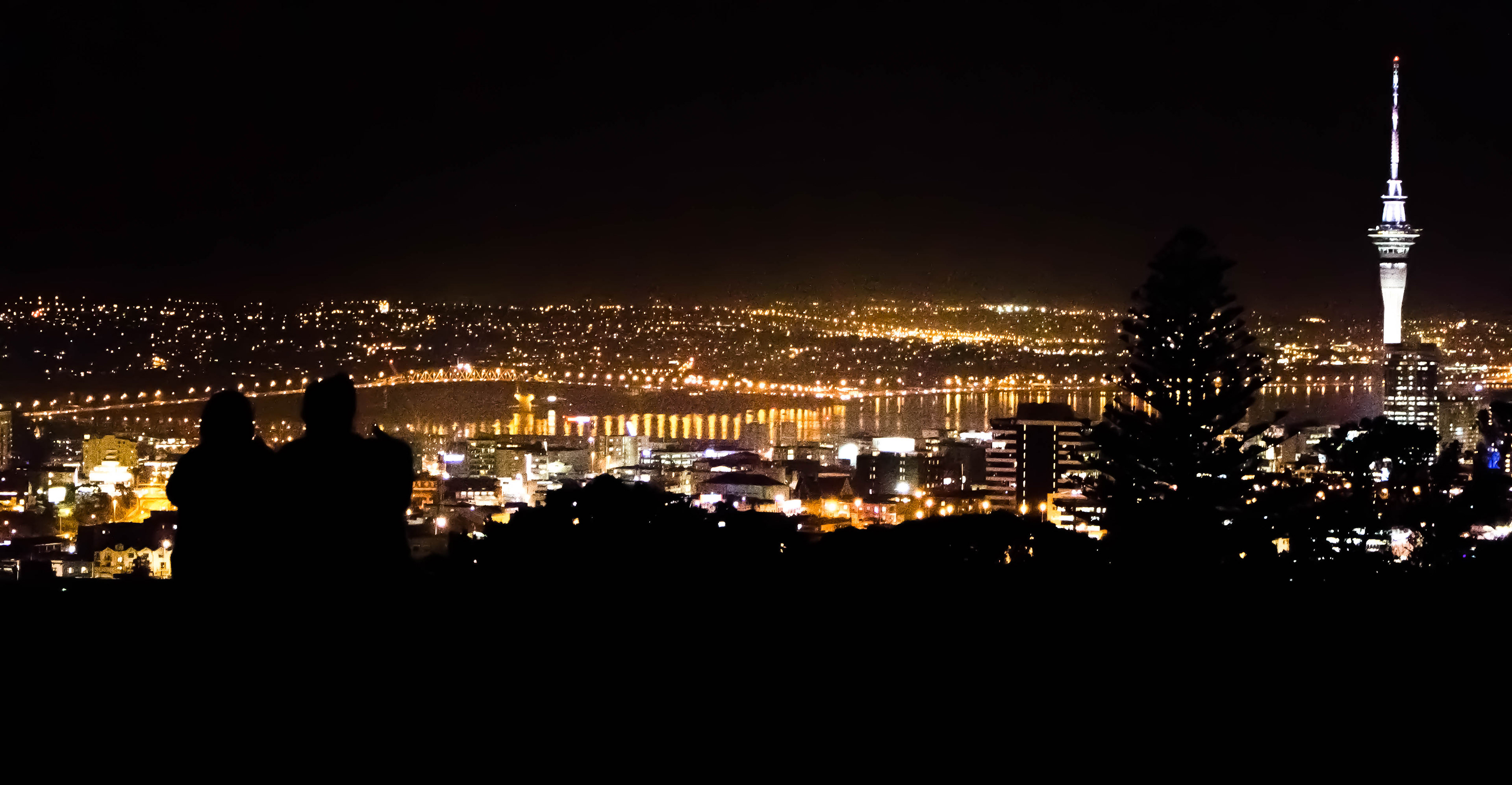 auckland, vue du mont eden, nouvelle-zélande, photo de nuit