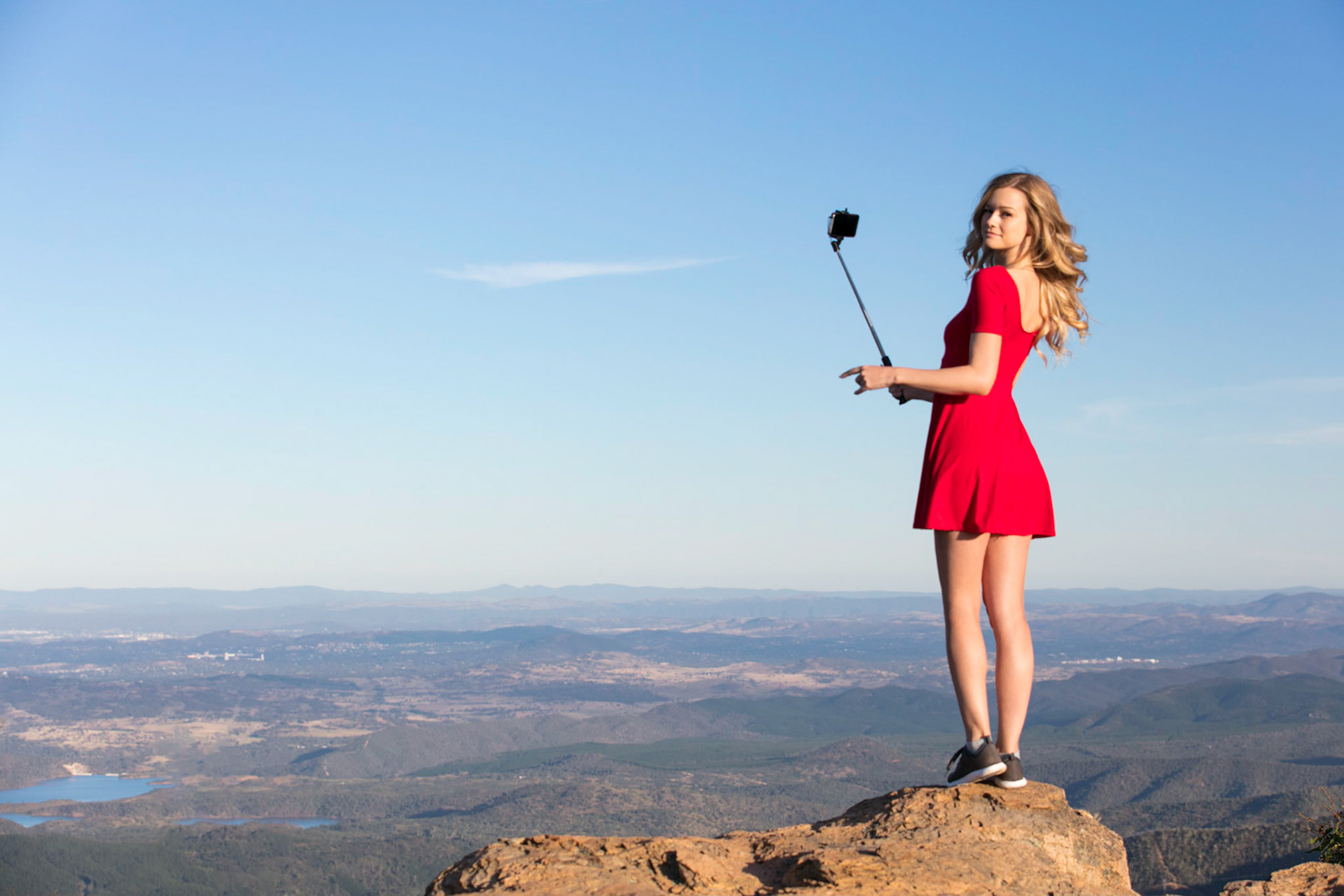 Olivia Preston red dress selfie Travel and adventure photography Australia