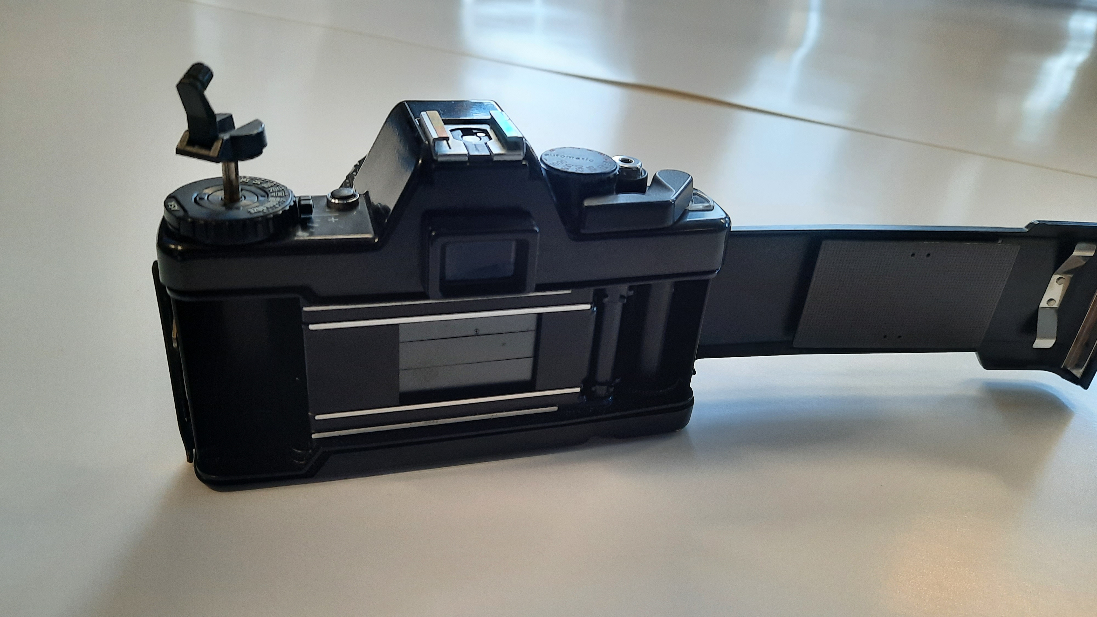 A look at the shutter and film area of a film camera