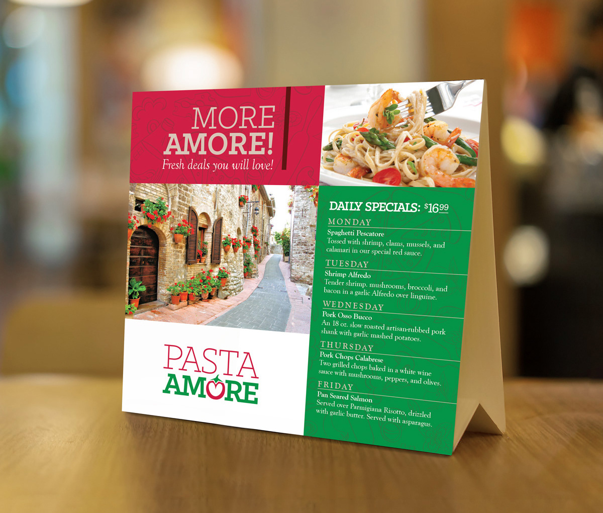 Table tent design promoting the weekly specials