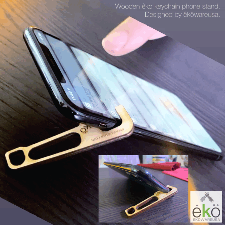 Keychain Pocket Wood Phone Stand