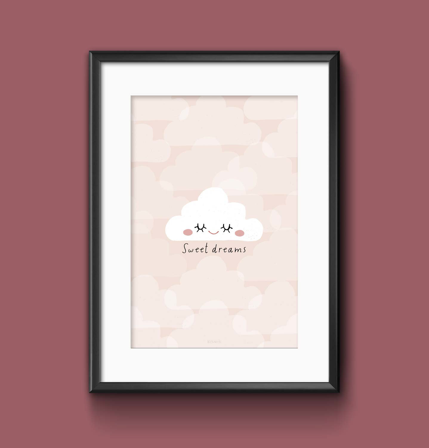 Poster wolkje 'Sweet dreams' roze