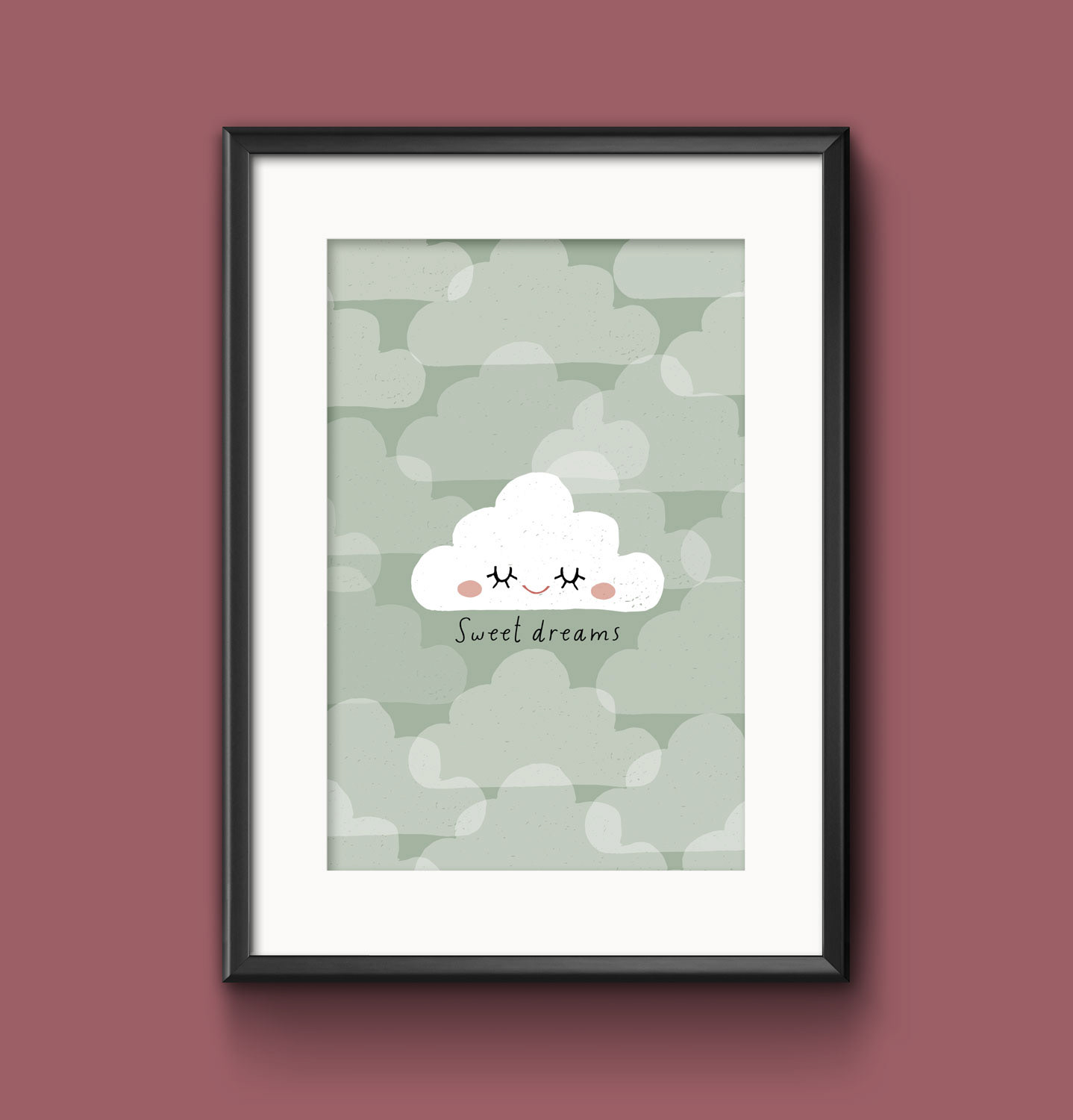 Poster wolkje 'Sweet dreams' groen