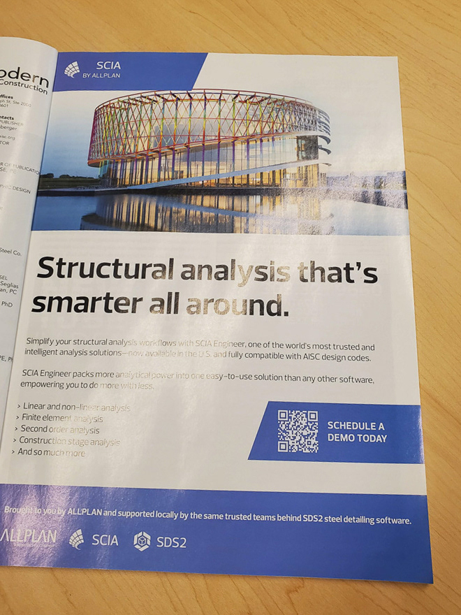 Modern Steel Magazine "Structural Analysis" Full Page Ad