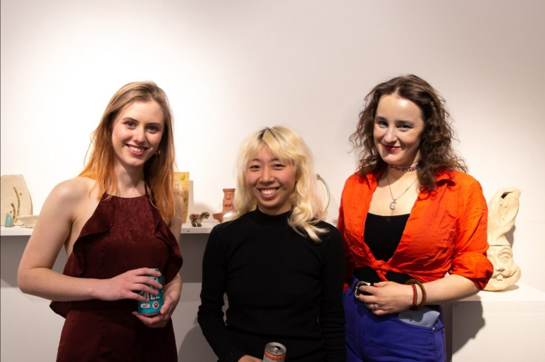 Exhibition organisers - Me (left), Jade Nicklin (middle) director, admin, curator, ceramicist, and Sophie Boggis-Rolfe (right) curator, builder, ceramicist
