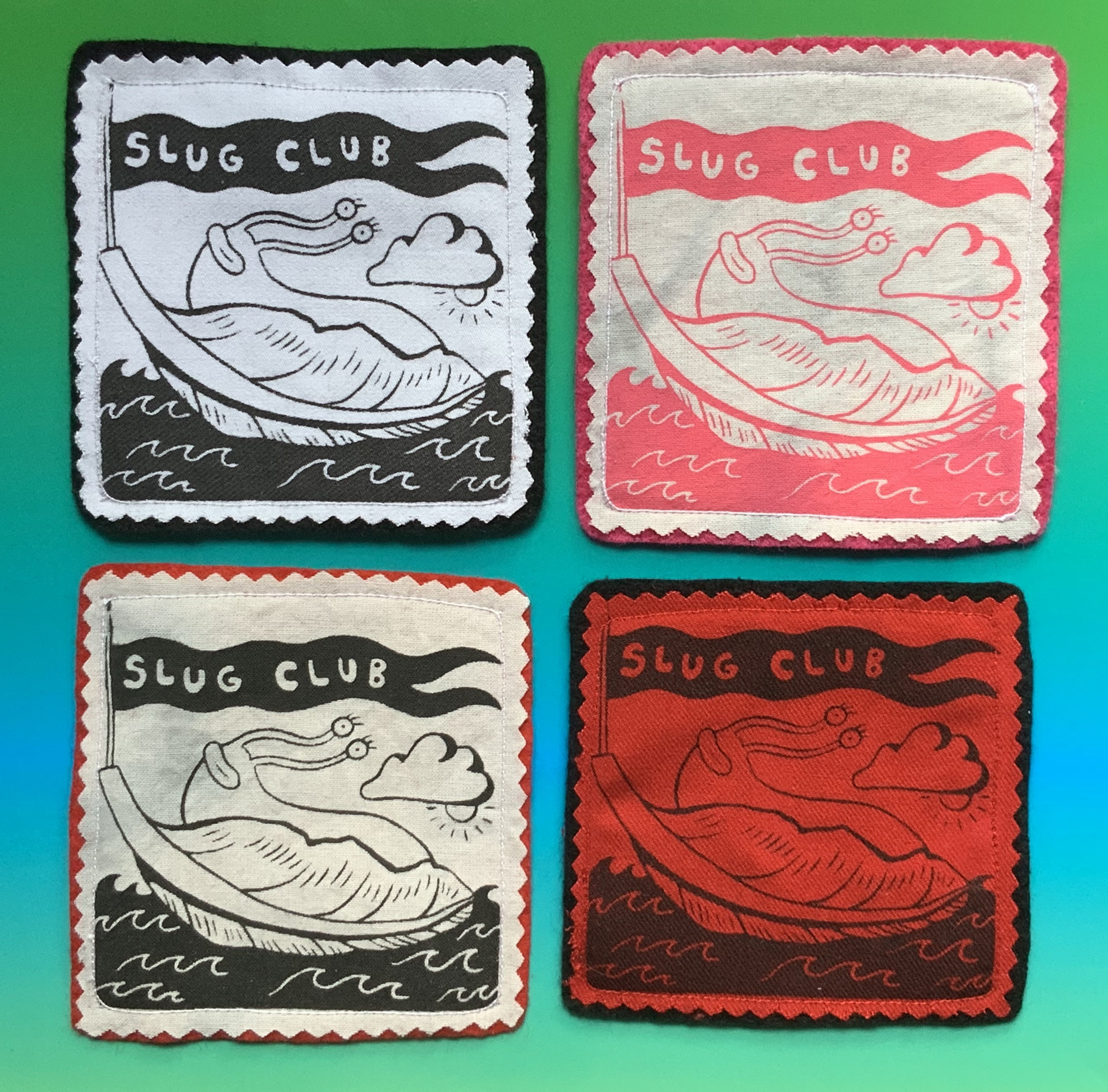 Screen-printed patches with felt backing.