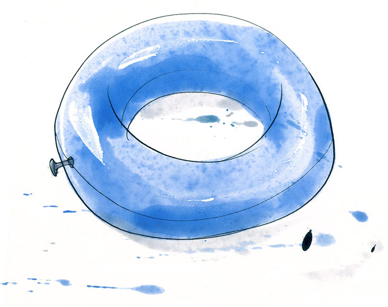 a blue blow up rubber ring for swimming