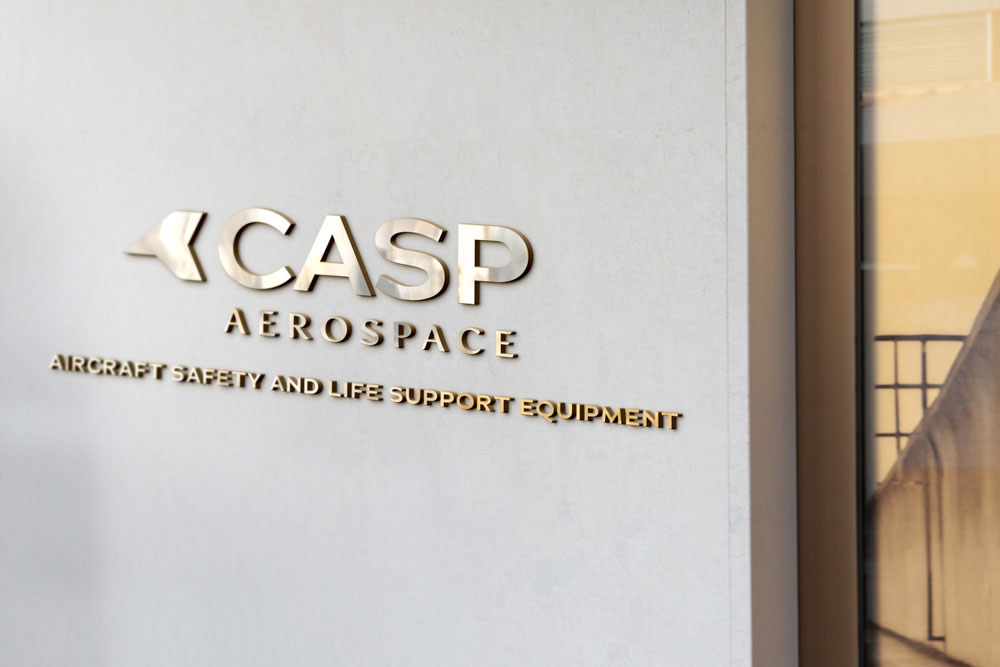 Logo application for CASP Aerospace. Logo design © Design DXM.