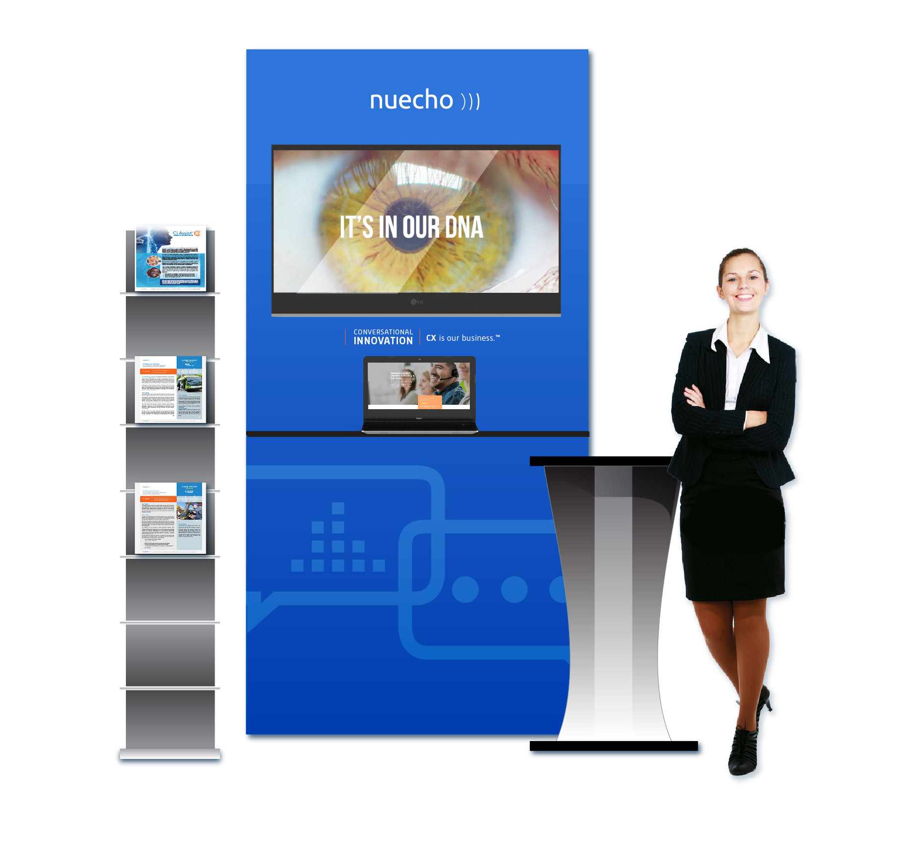Rendering for trade show kiosk. Client : Nu Echo. © Design DXM.