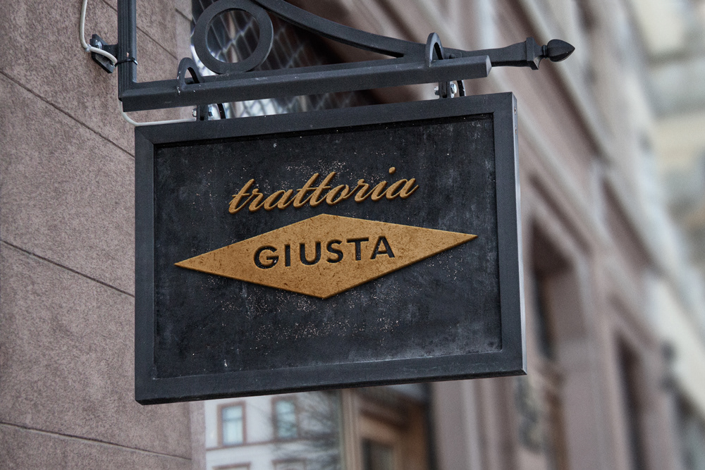 Logo concept & application for Trattoria Giusta. © Design DXM.
