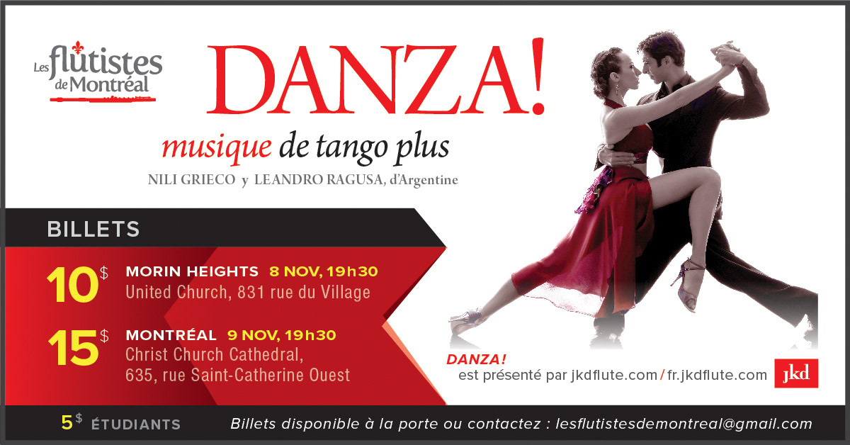 DANZA email invitation, social media ad, plus ticket. Client : Les flûtistes de Montréal. © 2018