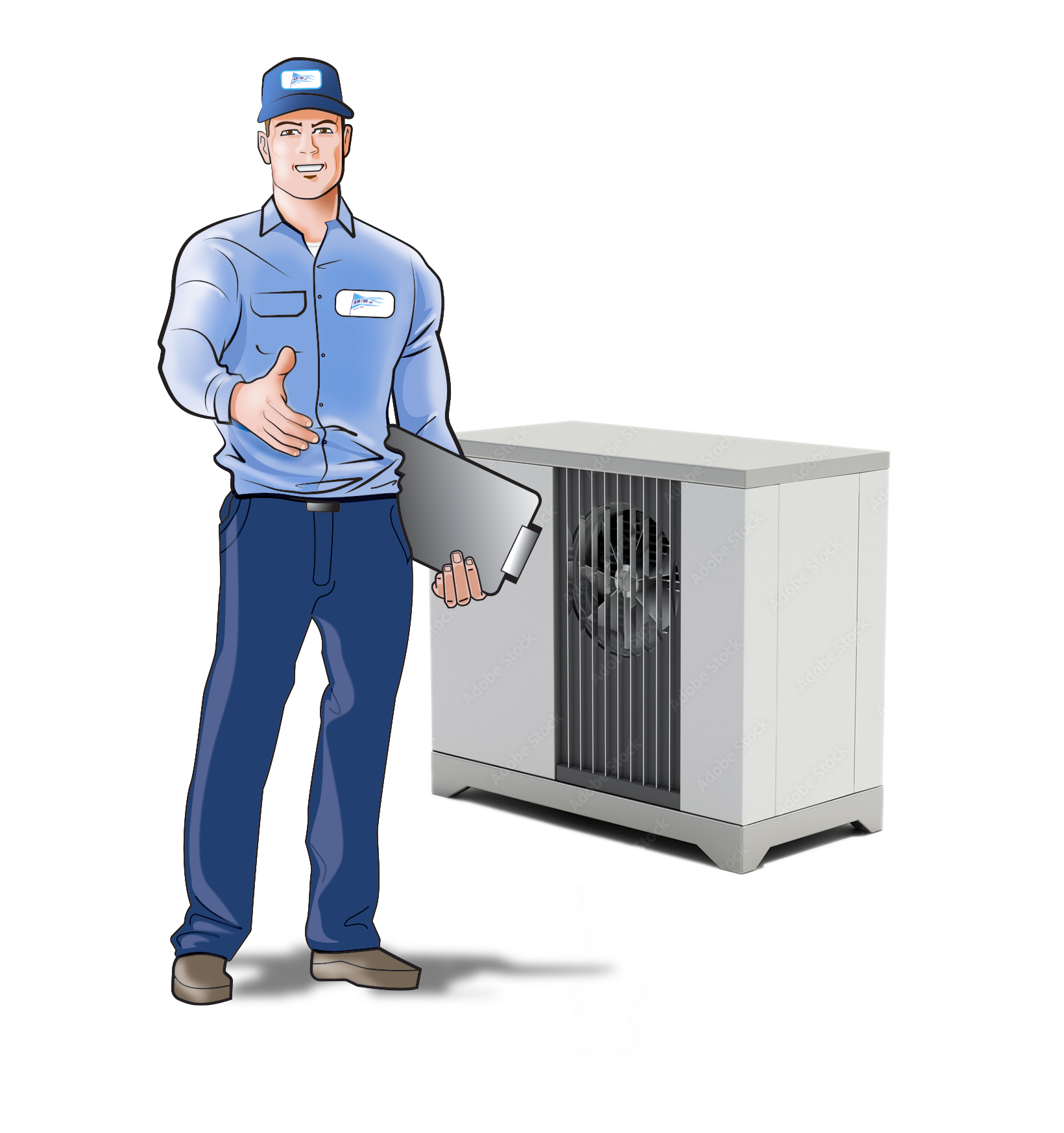 Character design/illustration (classic comic book style) for HVAC company mascot © 2022 Design DXM