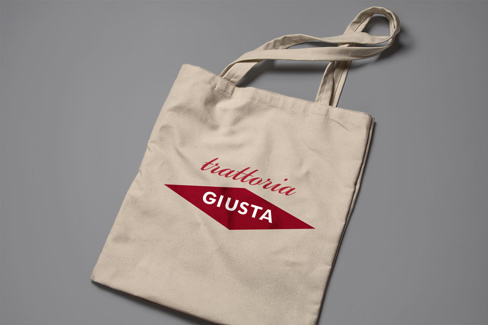 Logo concept & application for Trattoria Giusta. © Design DXM.