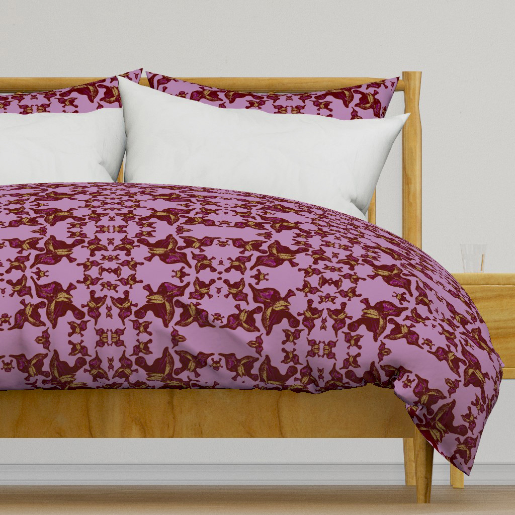 Rose Leaves Print on Dark Pink Silhouettes
