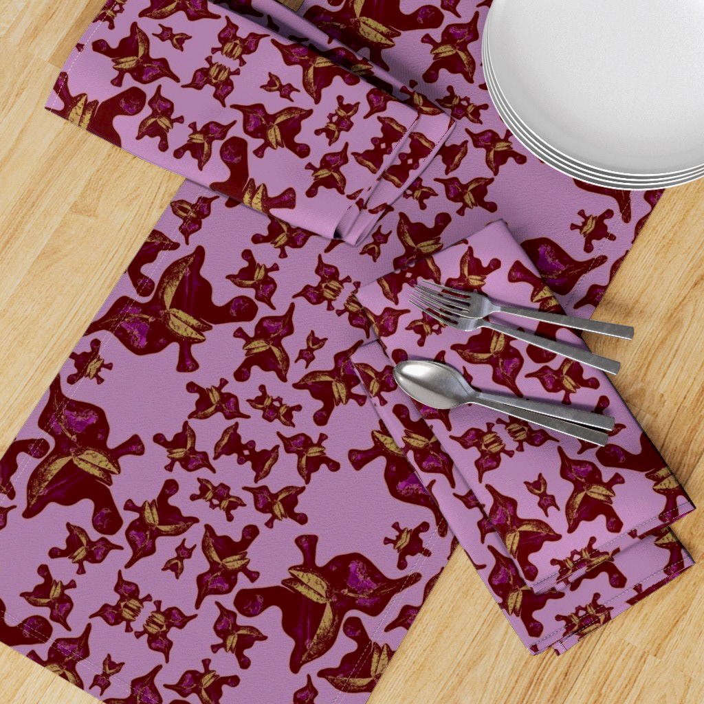 Rose Leaves Print on Dark Pink Silhouettes