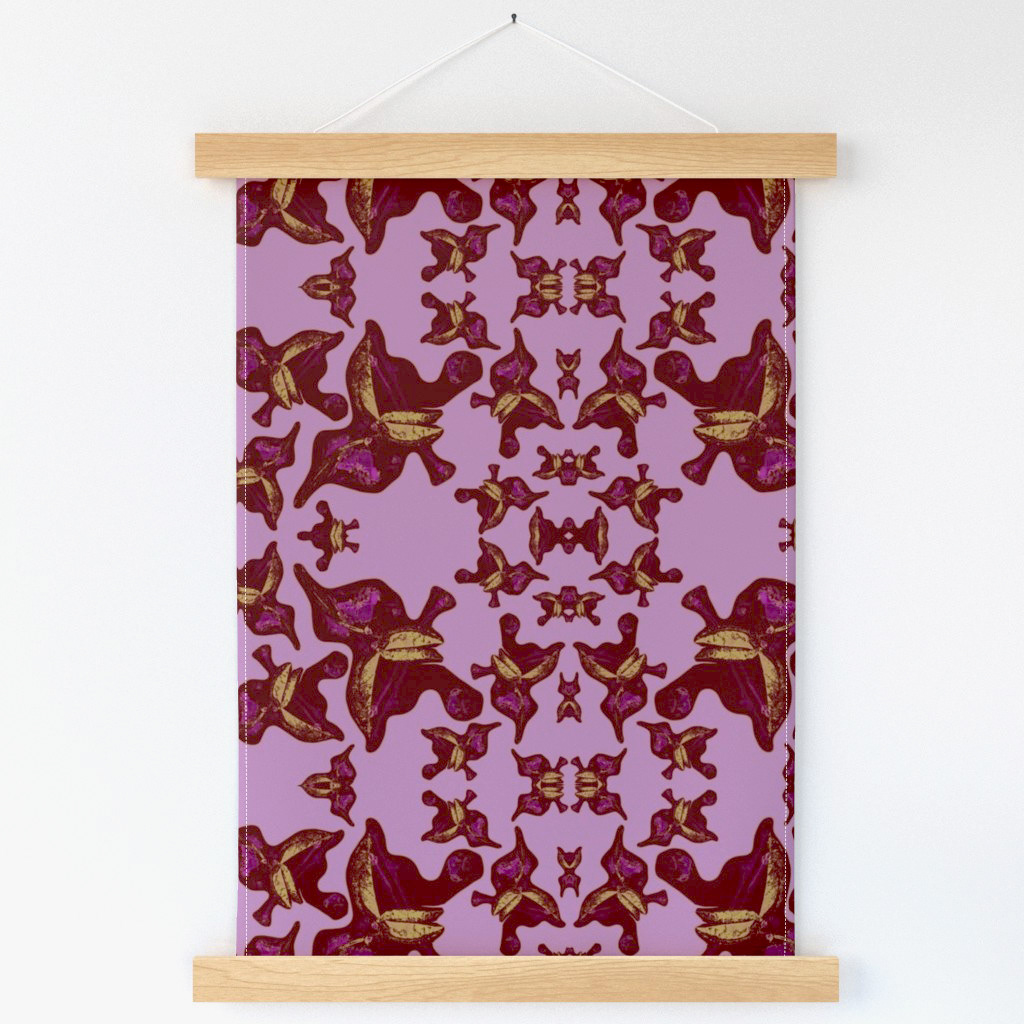 Rose Leaves Print on Dark Pink Silhouettes