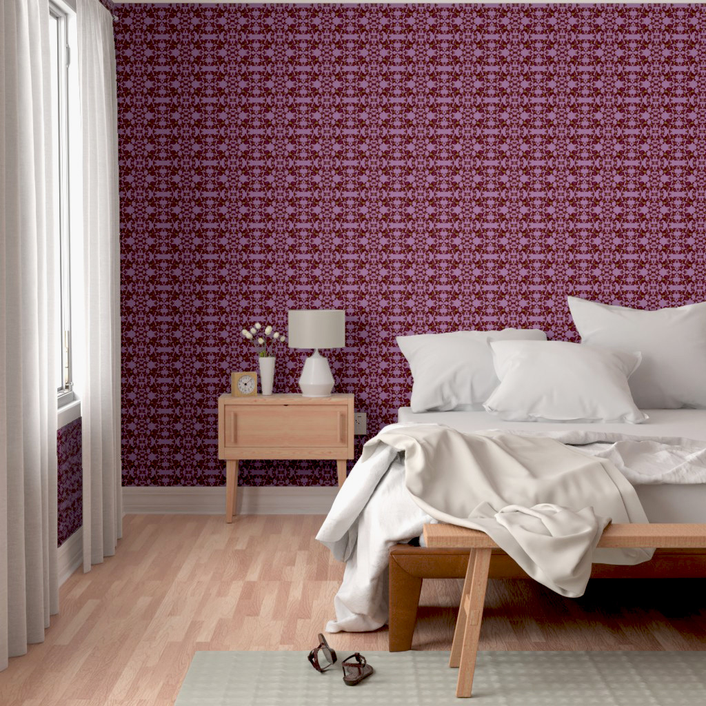 Rose Leaves Print on Dark Pink Silhouettes