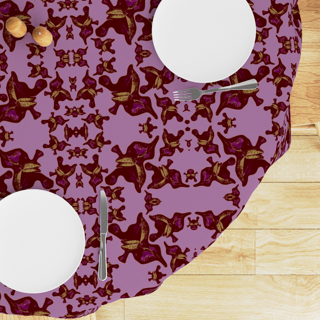 Rose Leaves Print on Dark Pink Silhouettes