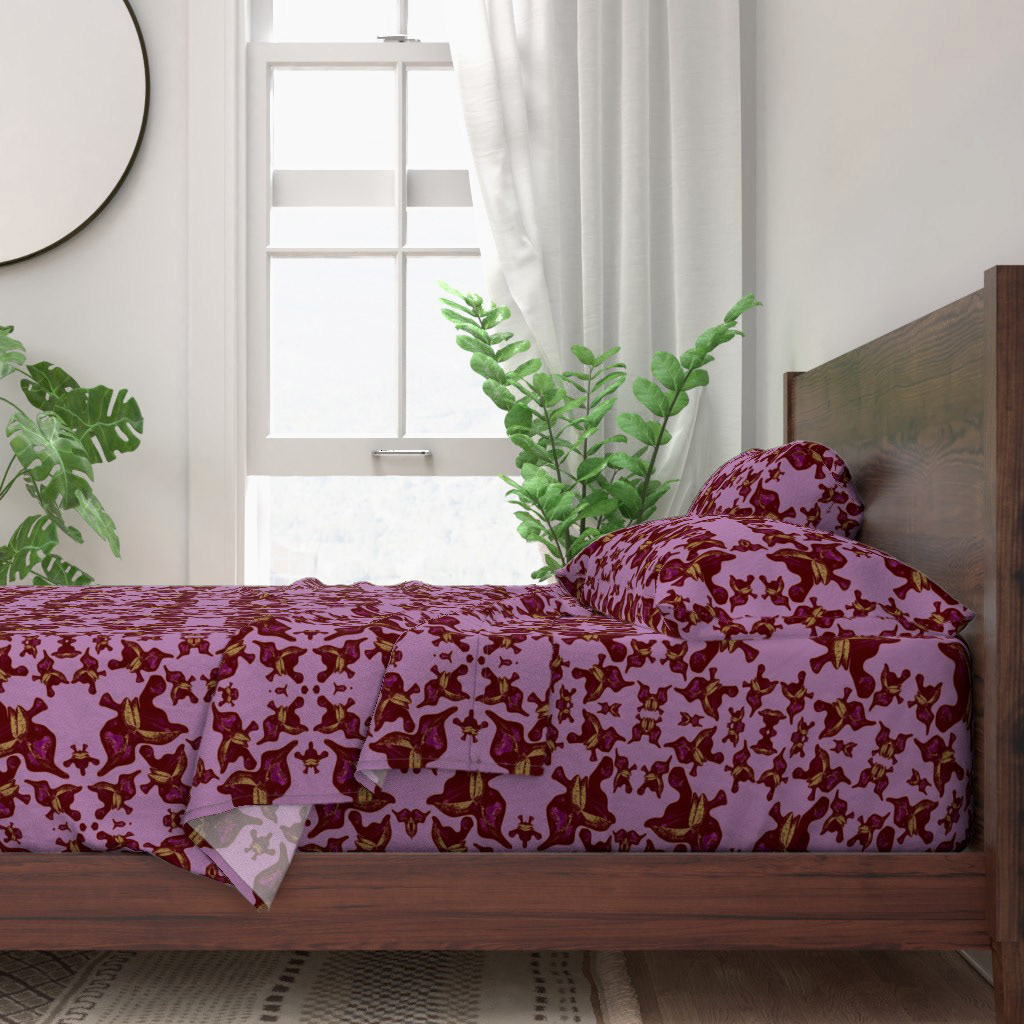Rose Leaves Print on Dark Pink Silhouettes