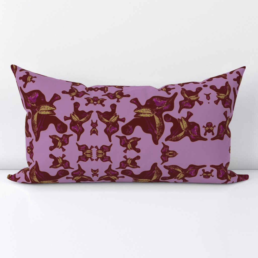 Rose Leaves Print on Dark Pink Silhouettes - Lumbar