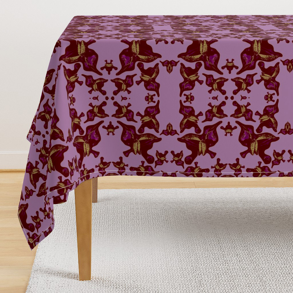 Rose Leaves Print on Dark Pink Silhouettes