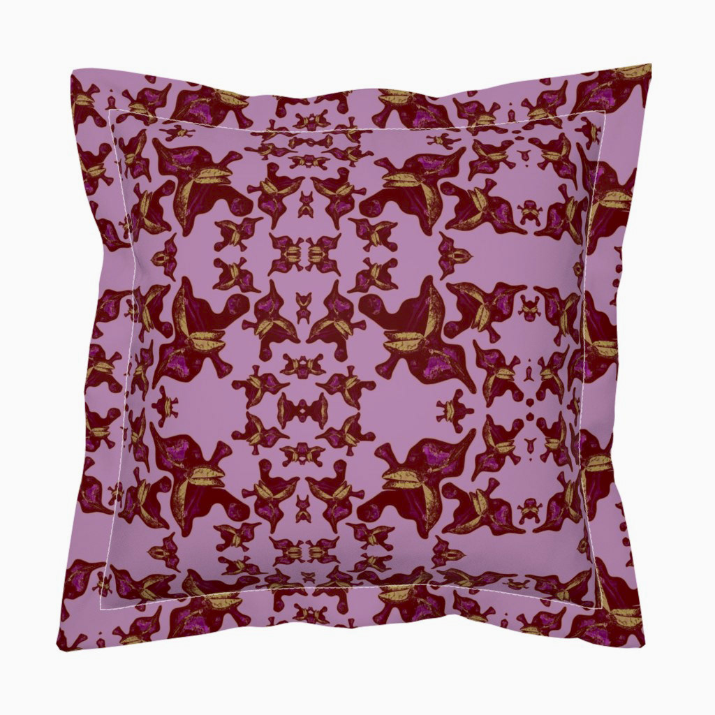 Rose Leaves Print on Dark Pink Silhouettes - Euro