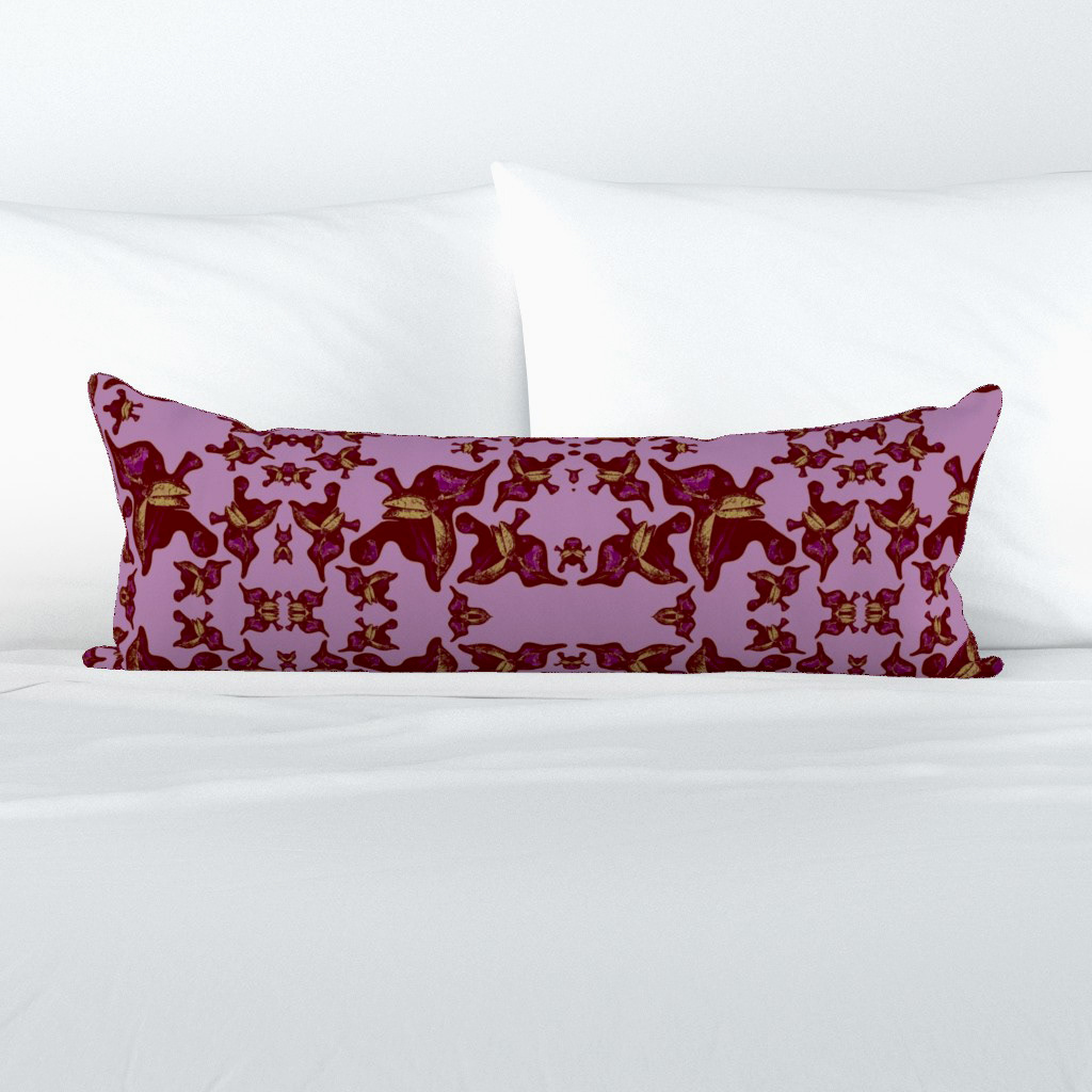 Rose Leaves Print on Dark Pink Silhouettes - Lumbar