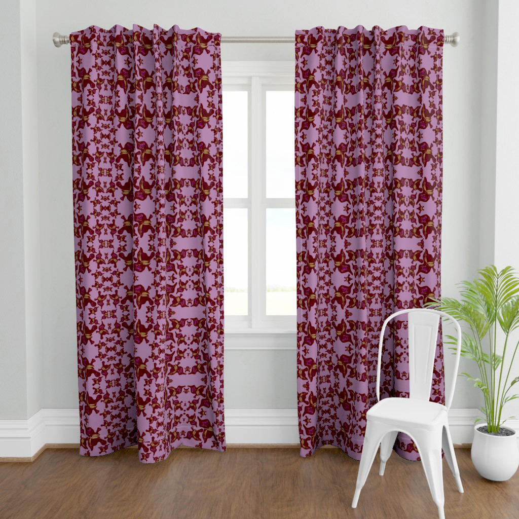 Rose Leaves Print on Dark Pink Silhouettes