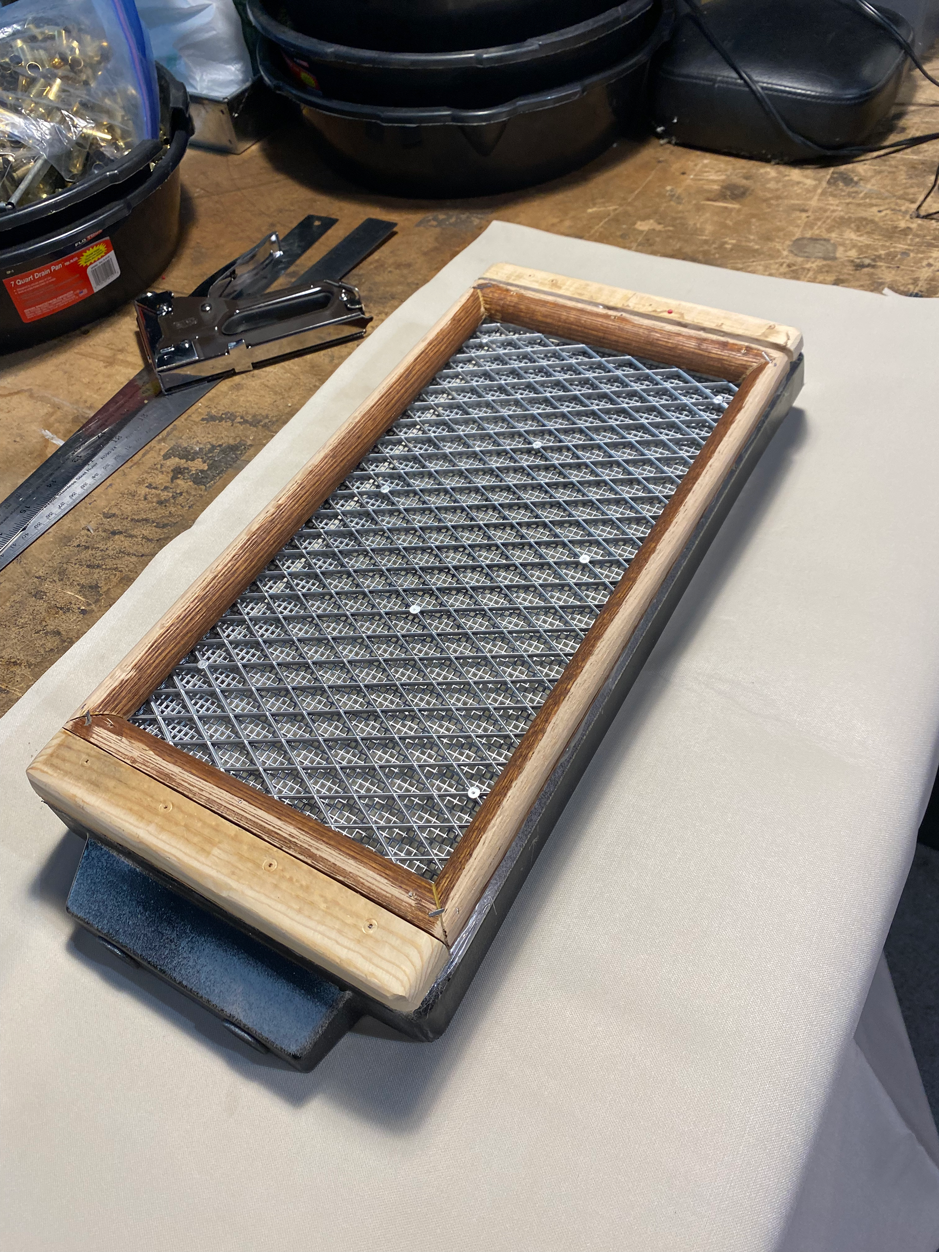 The grill ready for vinyl upholstery.