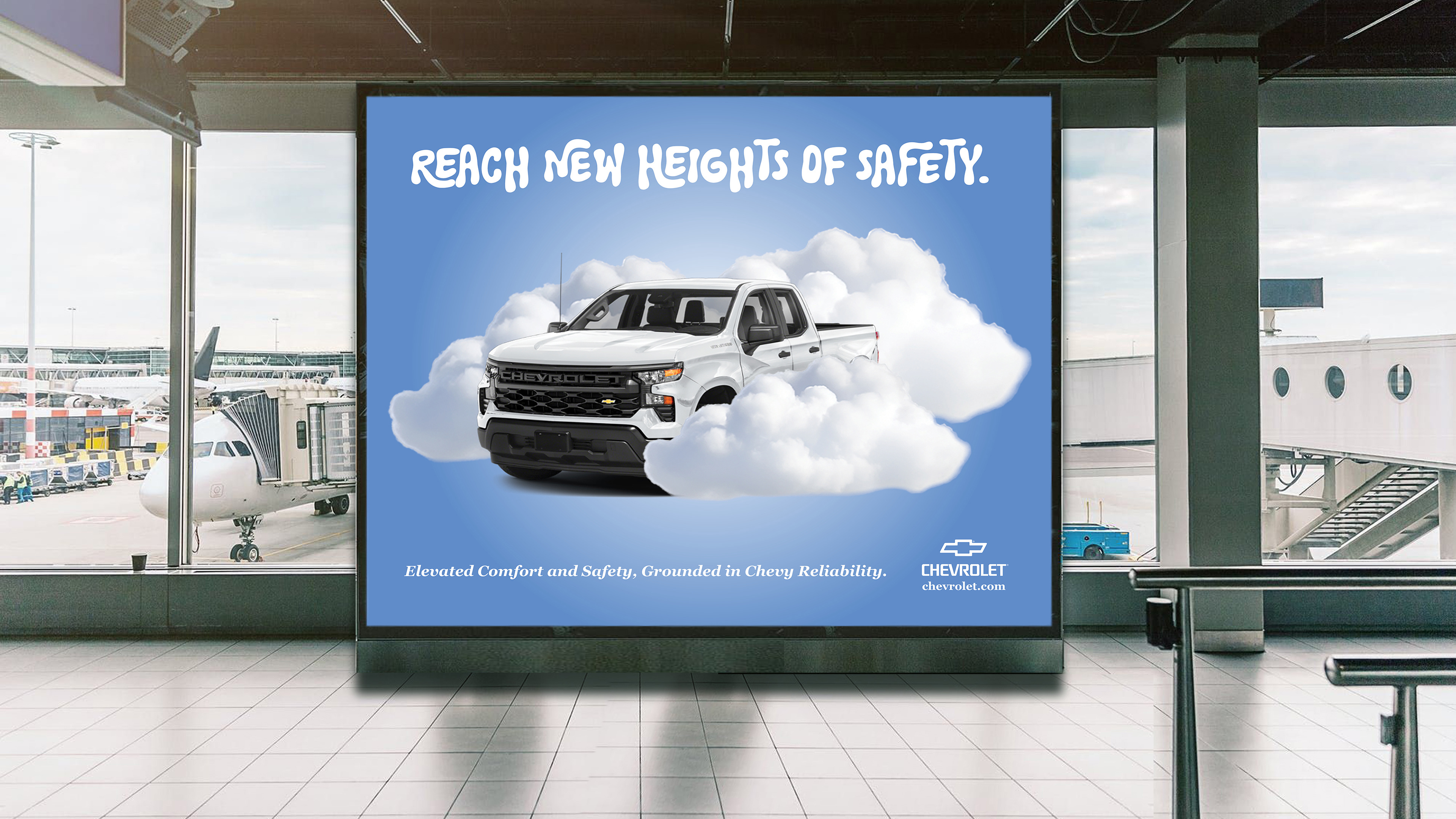 Airport Advertisement of a Chevrolet Truck in Clouds