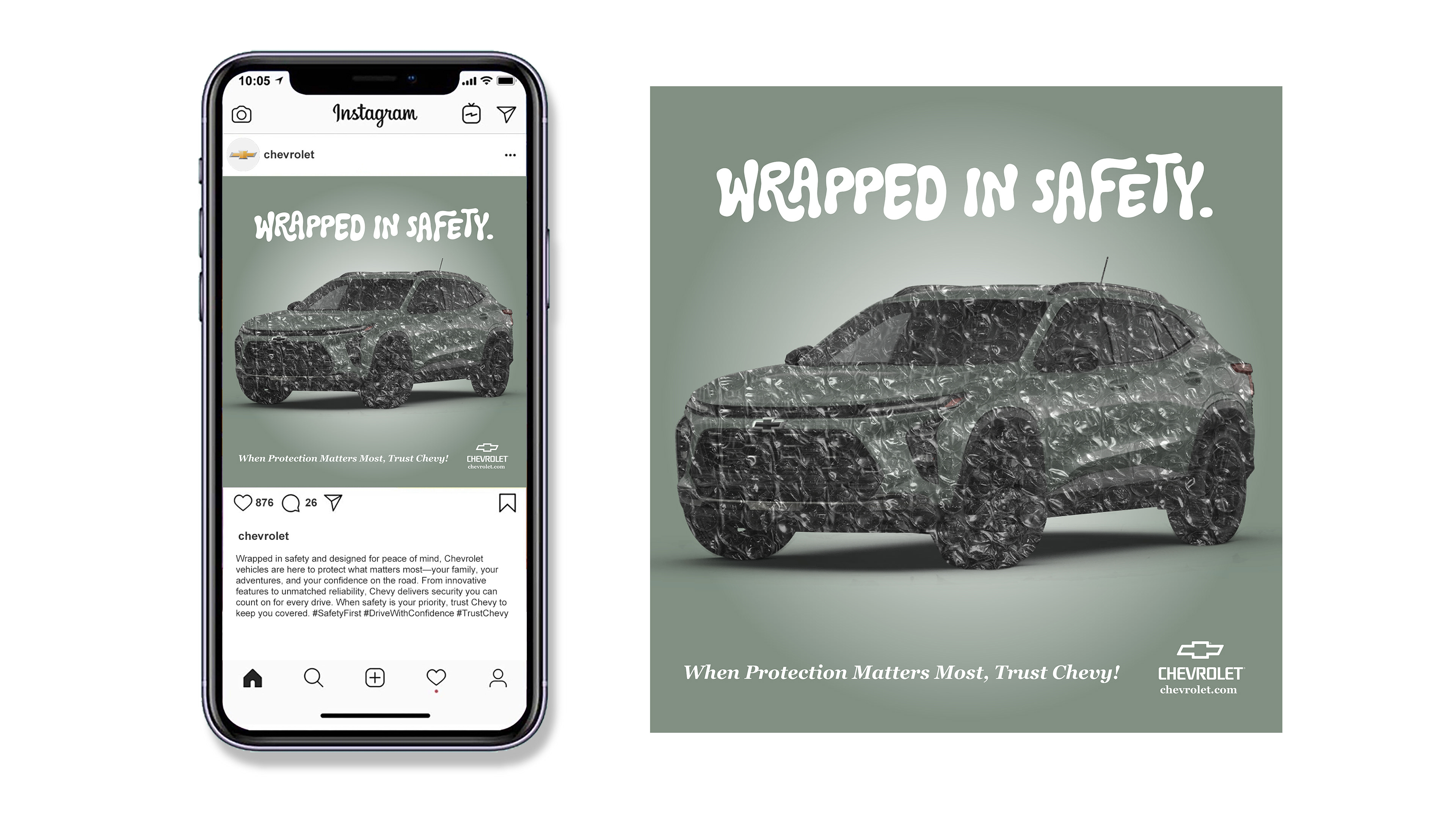 Instagram Advertisement of a Chevrolet Trax wrapped in bubble wrap