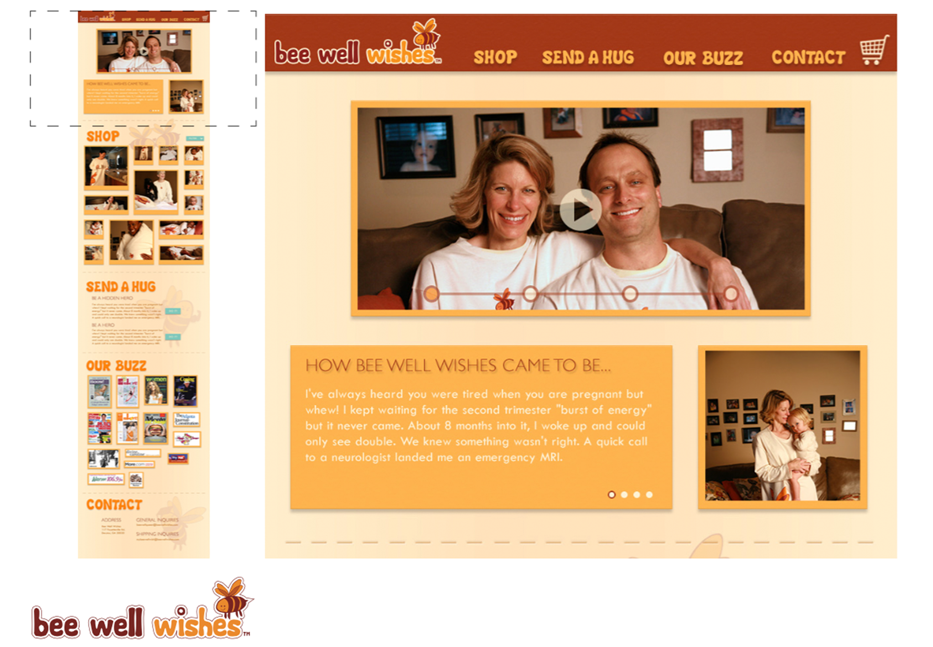 A mock up of the v1 site featuring the video of her story