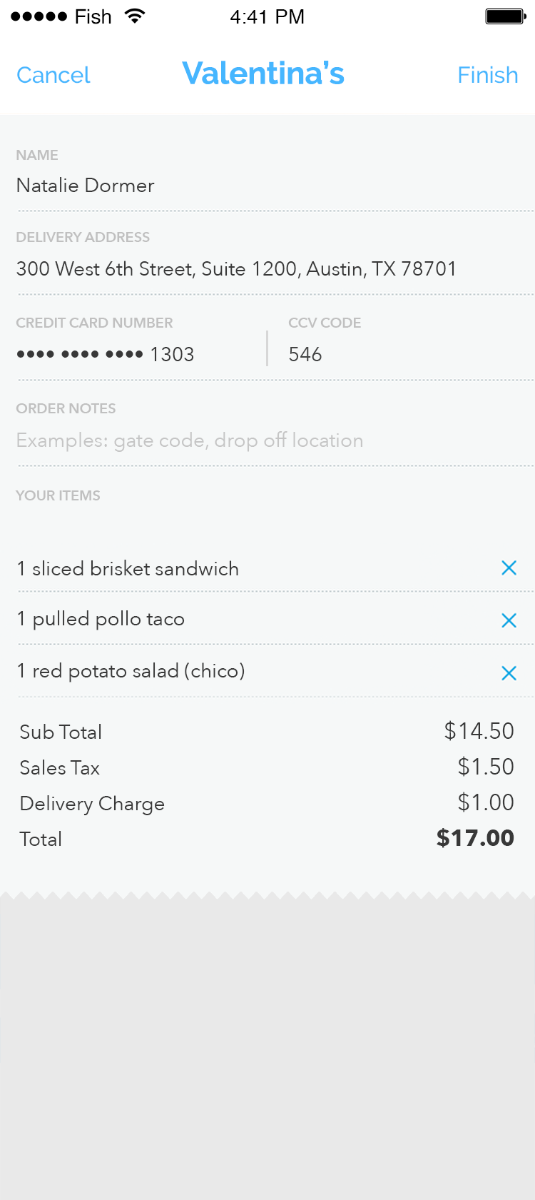 Order checkout page