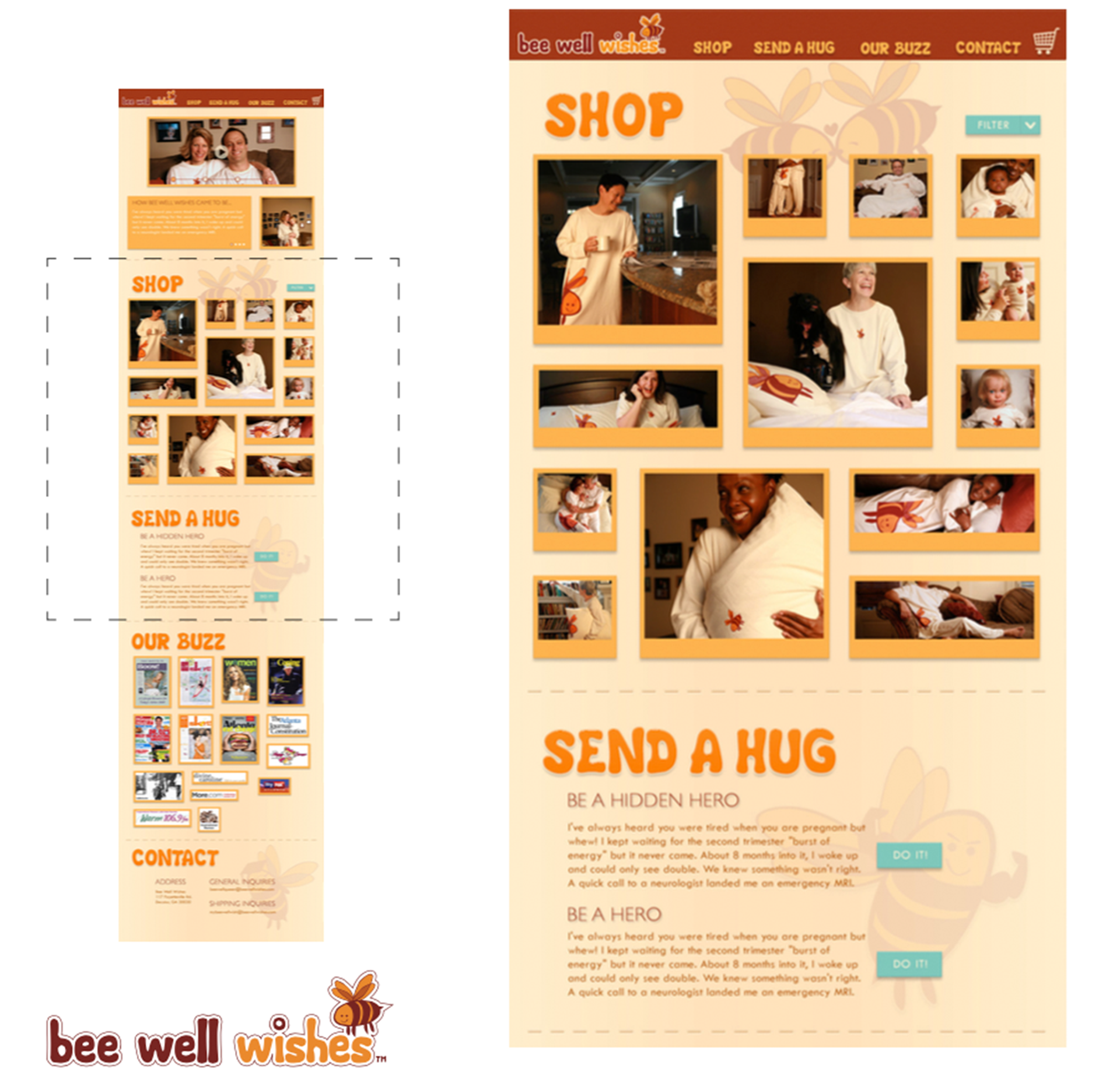 Site mock up featuring the shop and social features