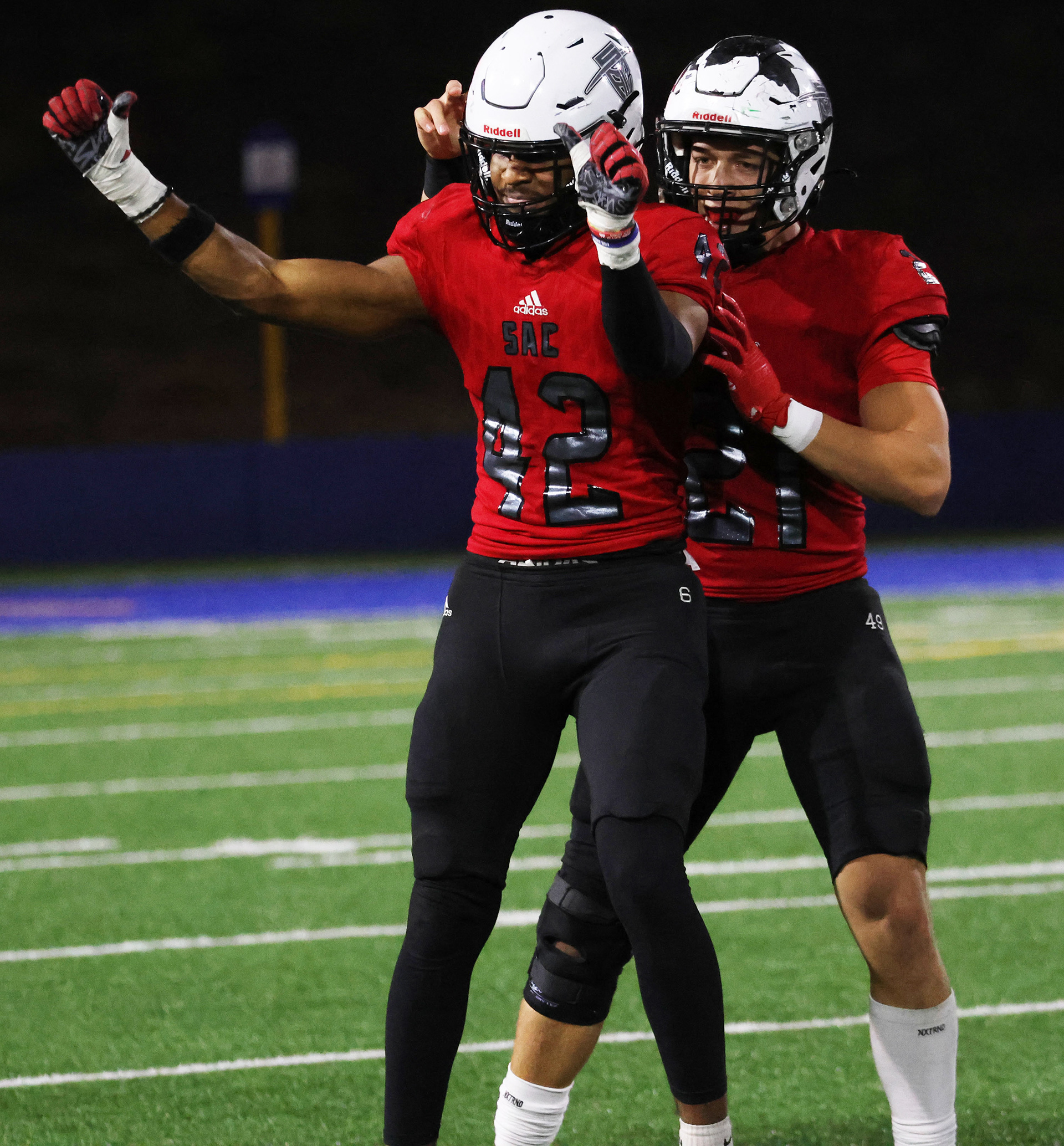 Josef Oborny (pictured in back) recorded himself 1 sack and Zamir Richardson recorded eight tackles as well as two sacks which resulted in him being the Most Valuable Player of the Game Award. (MVP)