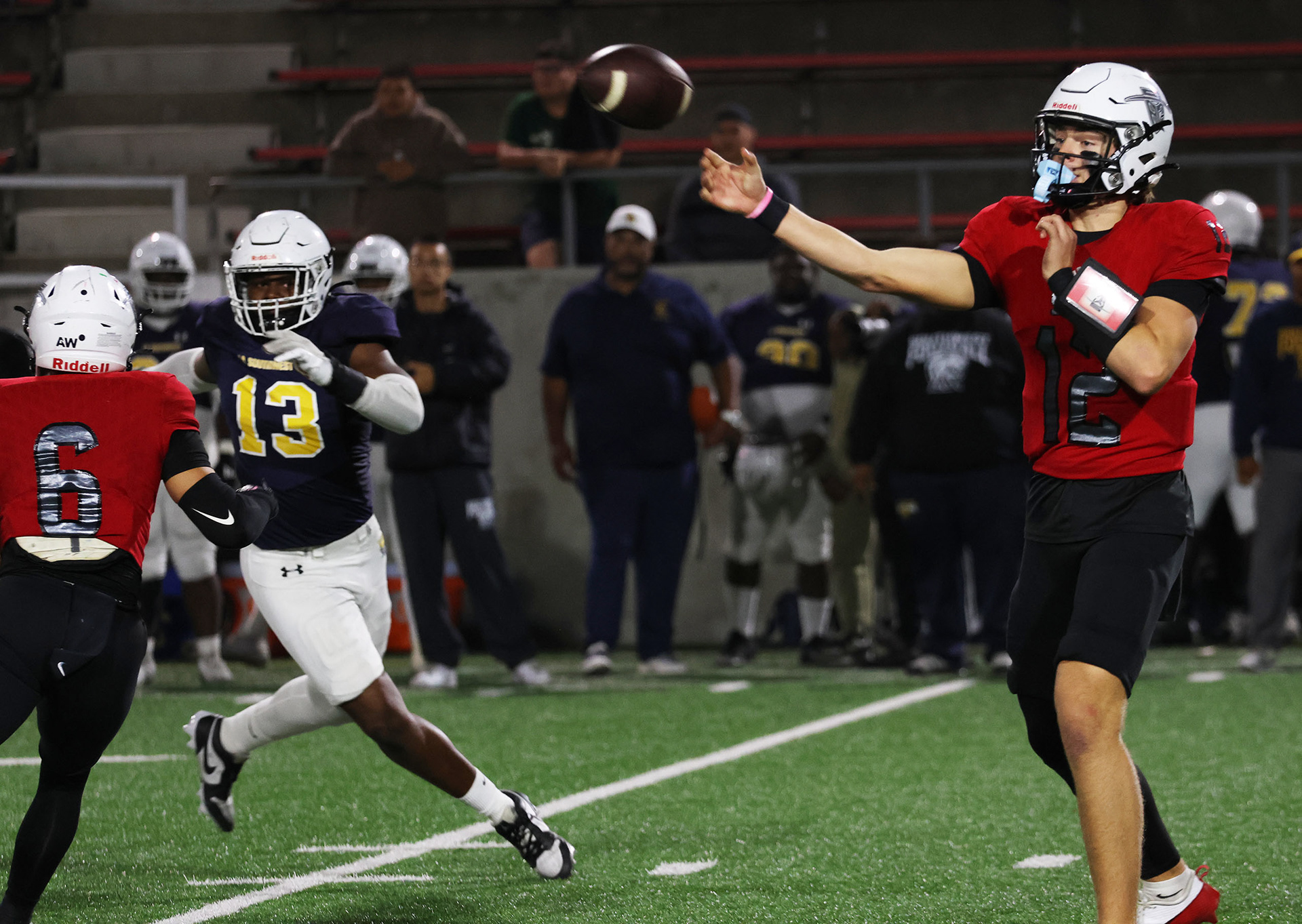 Nate Bento threw 16-24 for 206 yards 3 TD's and 1 Interception. Despite him having a pretty good game, #13 Khammari Ephriam of the Panthers called Bentos number as he got him down in the backfield to record himself a sack for his team