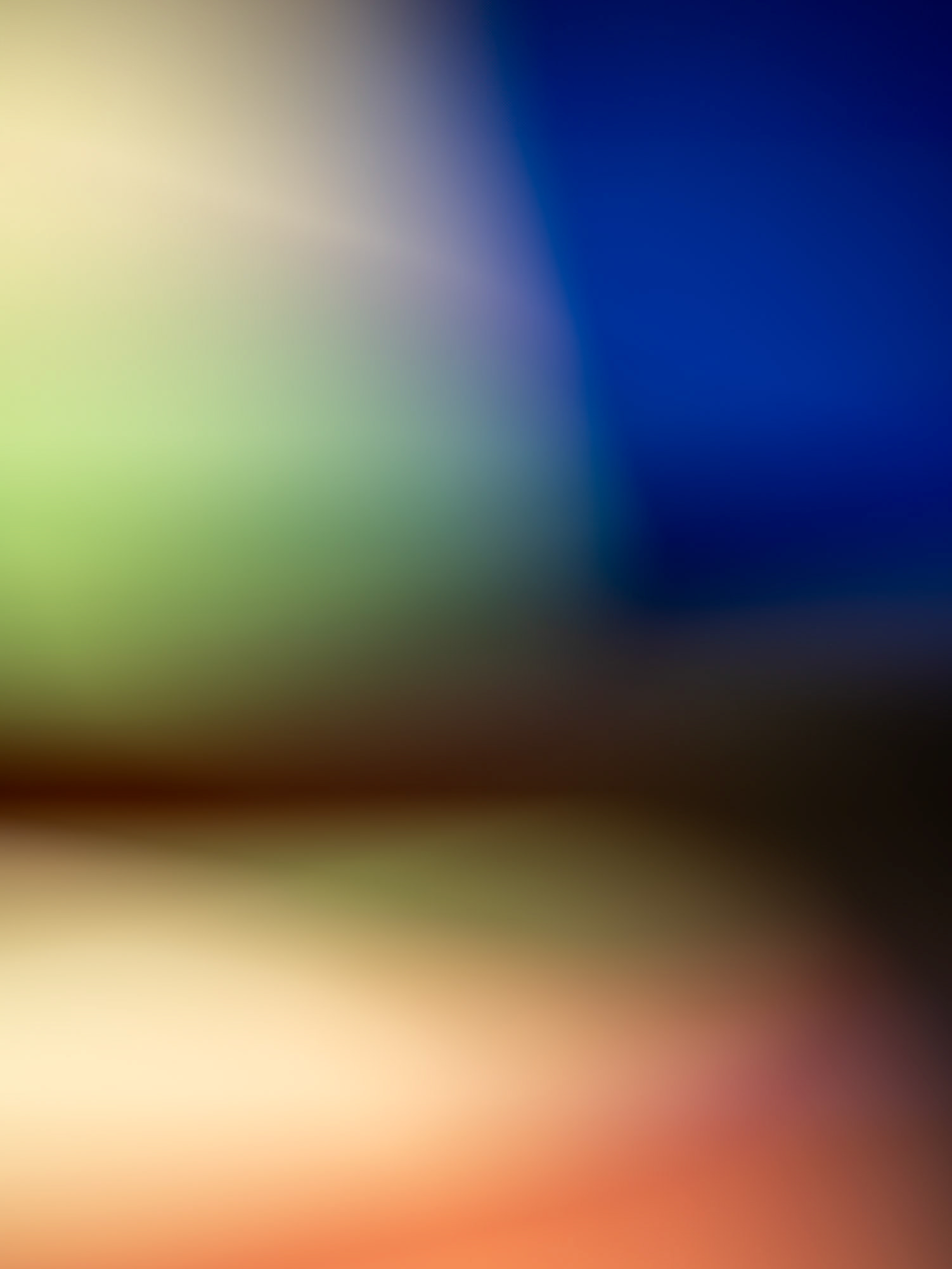 Escape IX — cream, lime and blue vertical light above dark and peach tones.
