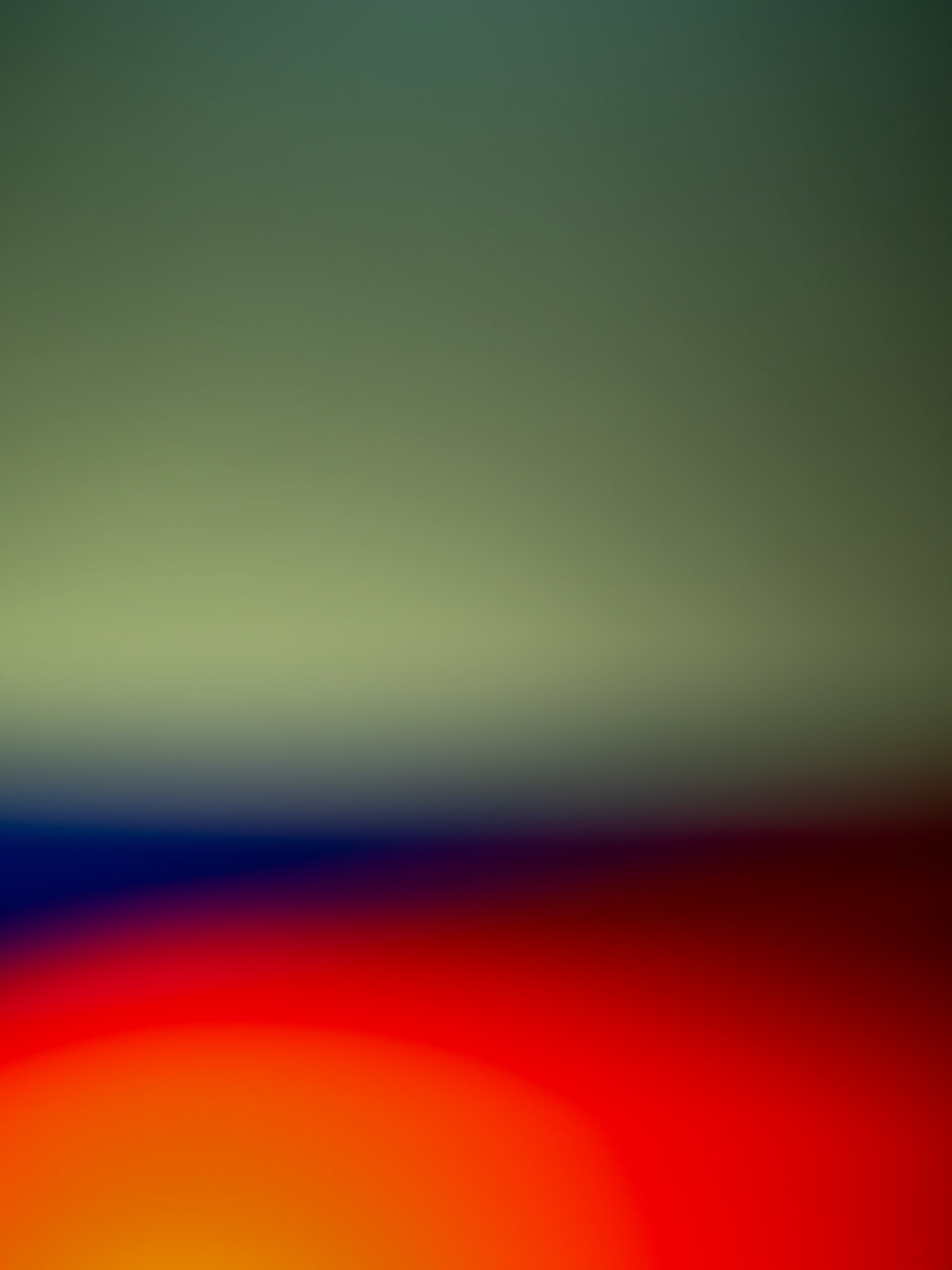 Escape V — muted green, blue, red and orange curved bands of light.