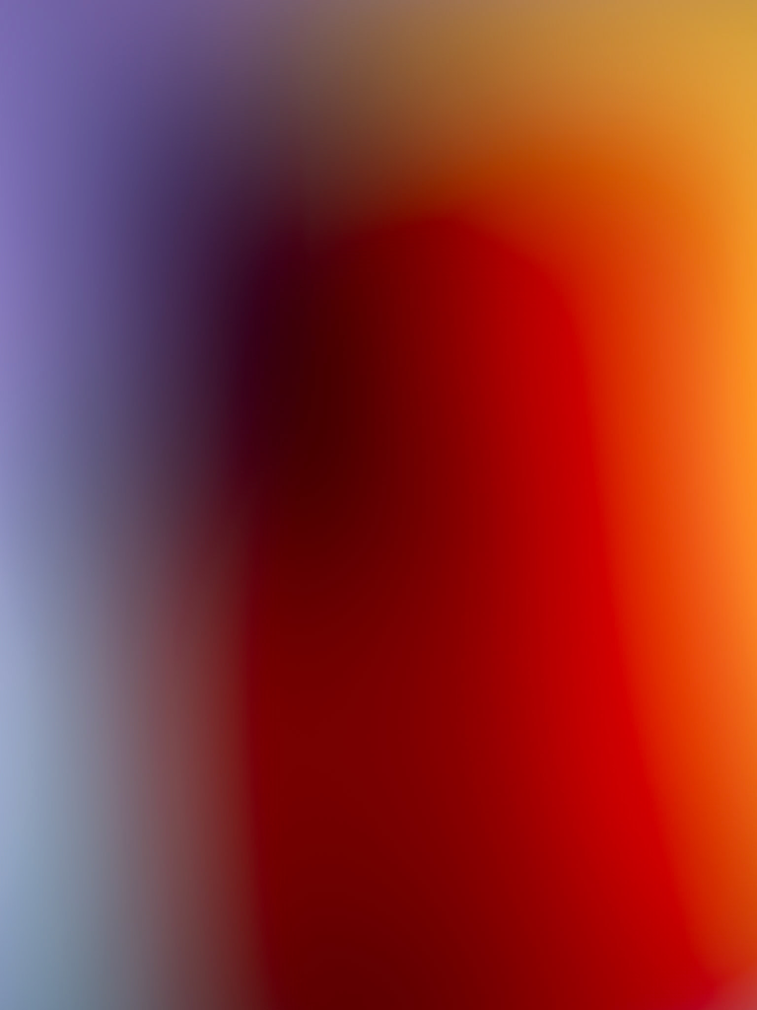 Melting Pot VII — rounded red form against violet, orange and blue light.