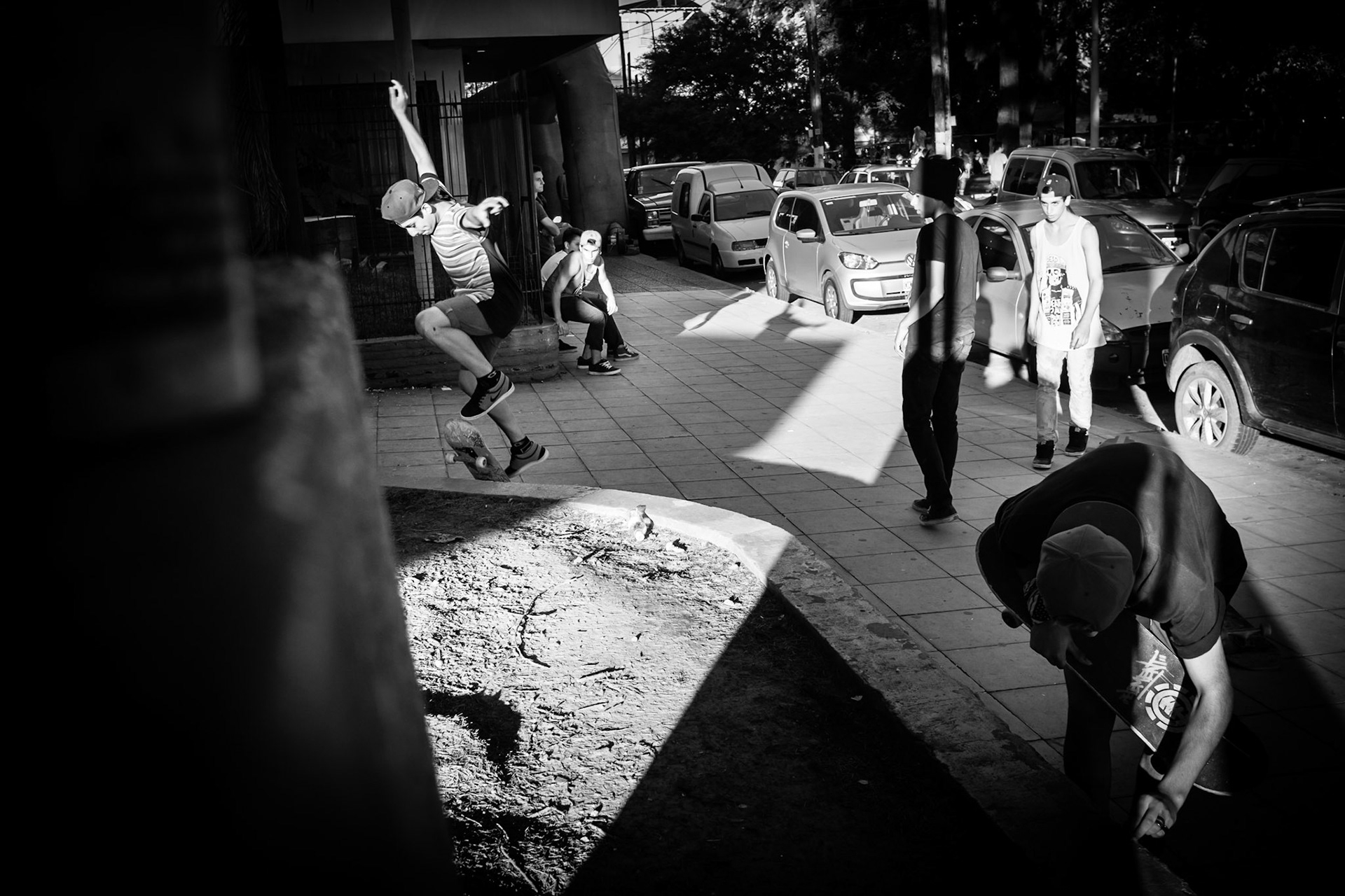 Skateboarders on the streets of Villa Bosch, a town on the outskirts of Buenos Aires, Argentina.