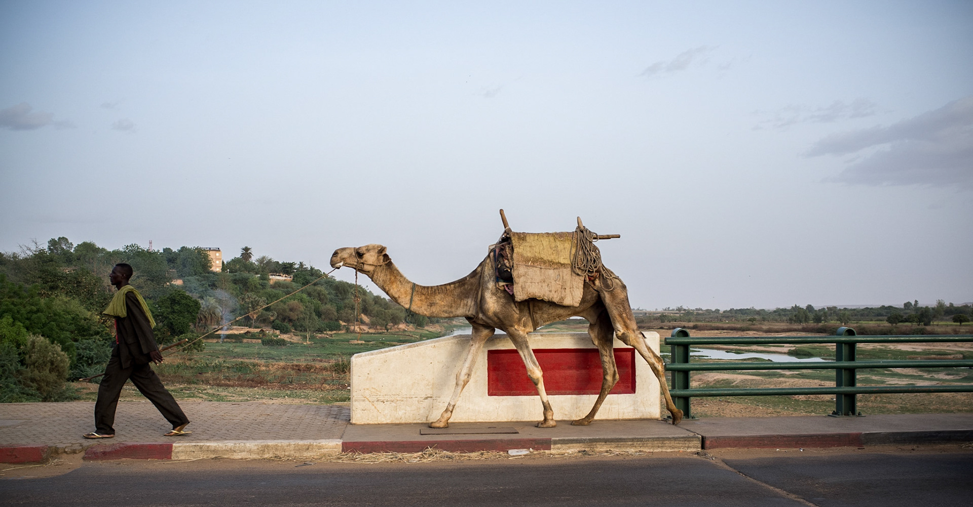 Niamey, Niger. A man just crossed a bridge over the Niger River with his camel in tow. Taken on May 12, 2012.
