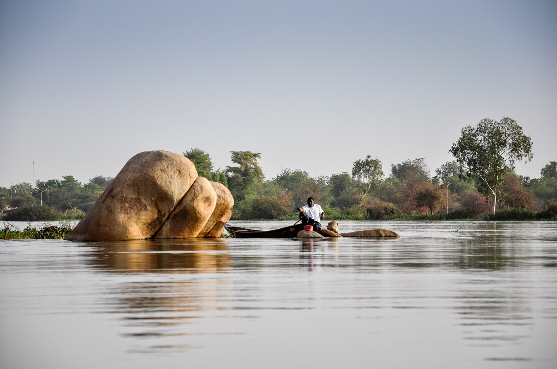 Niamey, Niger. A fisherman on the Niger River during the wet season. Taken February 16, 2011.