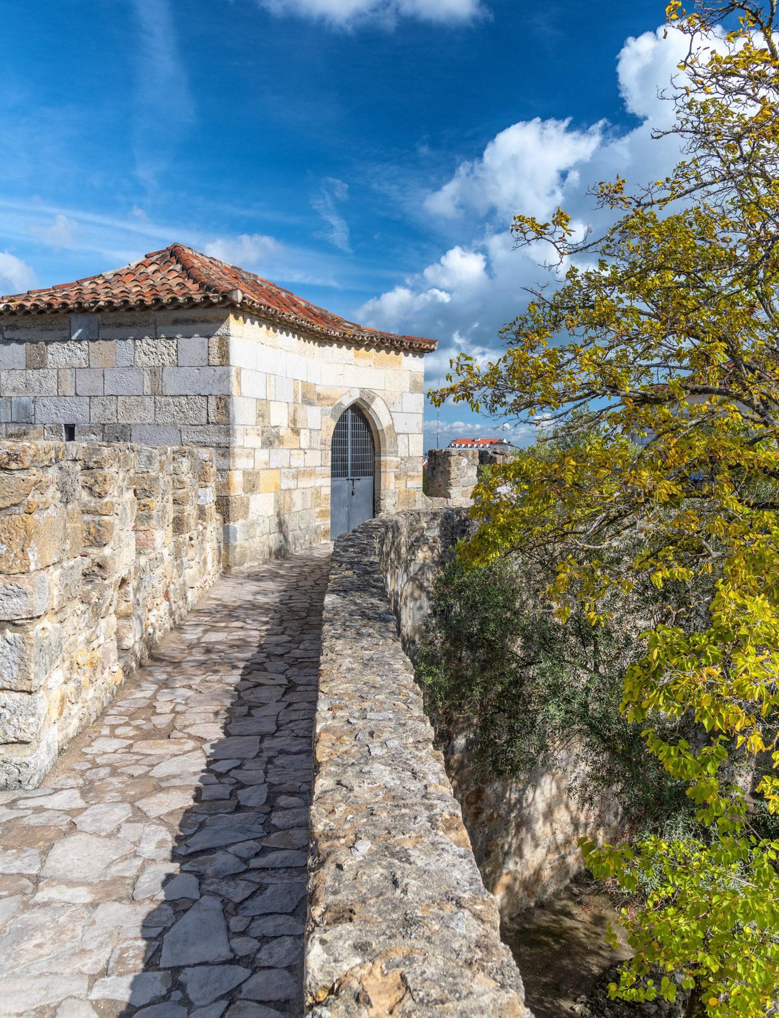 Walls of St George Castle on a beautiful day, Lisbon - Portugal.