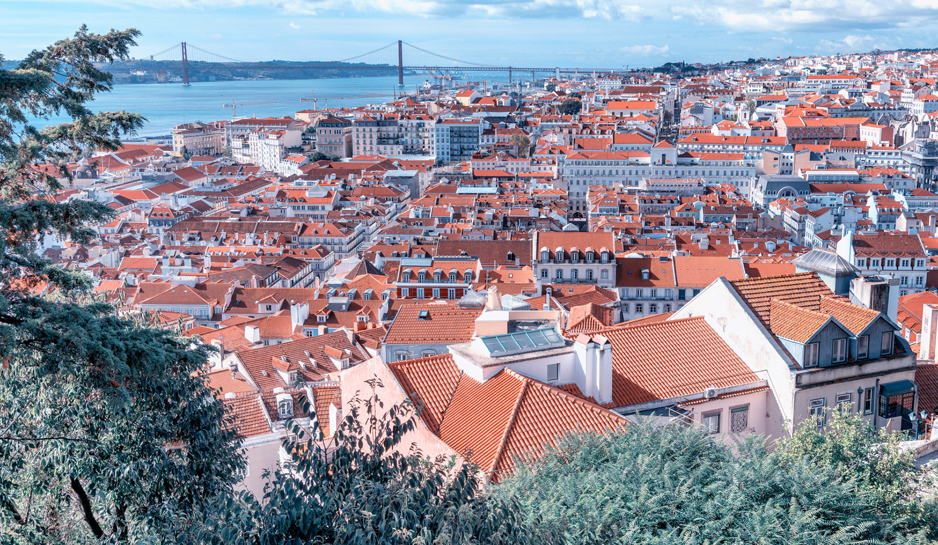 Aerial view of Lisbon skyline on a sunny day, Portugal.