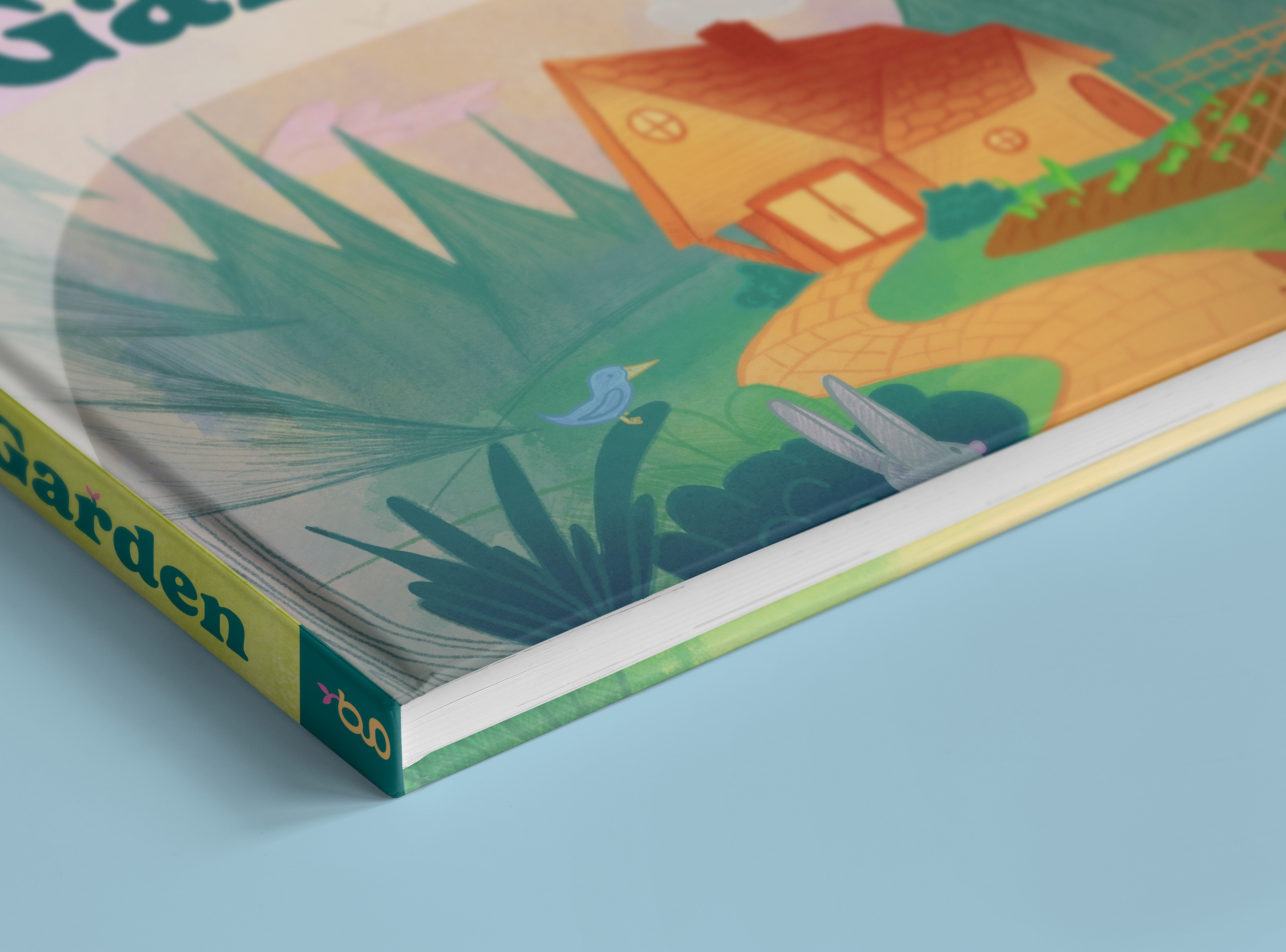 A close-up mockup of the book cover showcasing the brand's logo