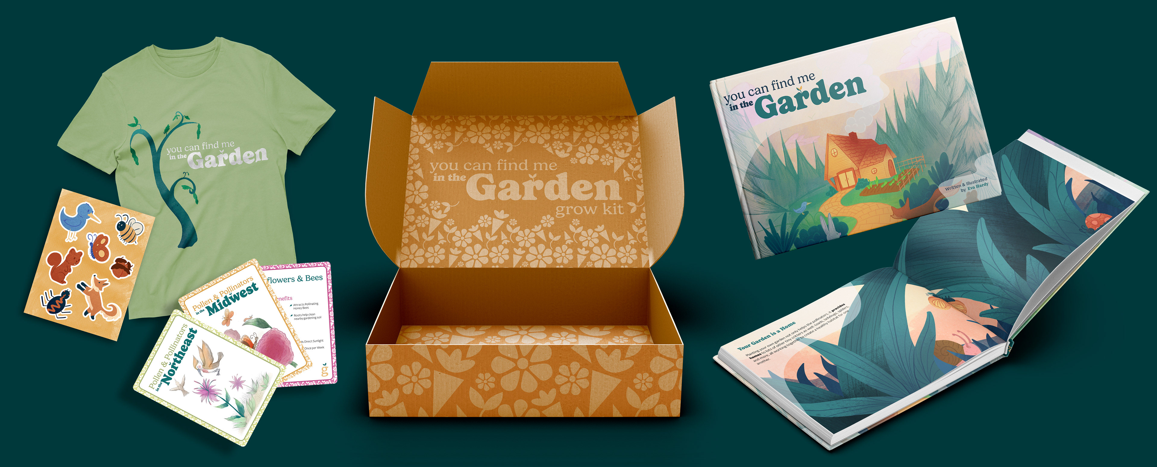 Mockup of entire branded gardening kit and book