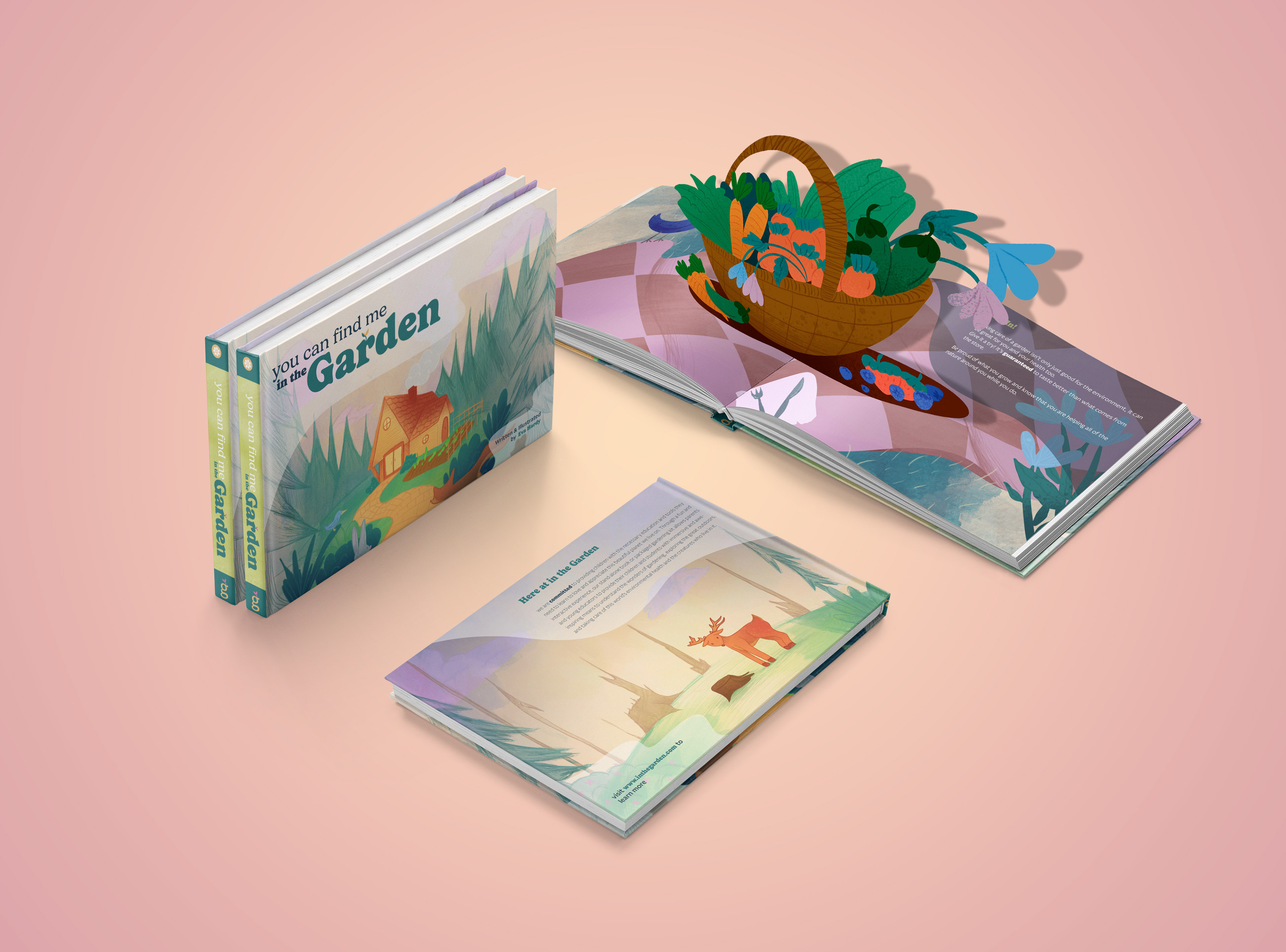 A mockup of an illustrated children's book with a pop-up illustration