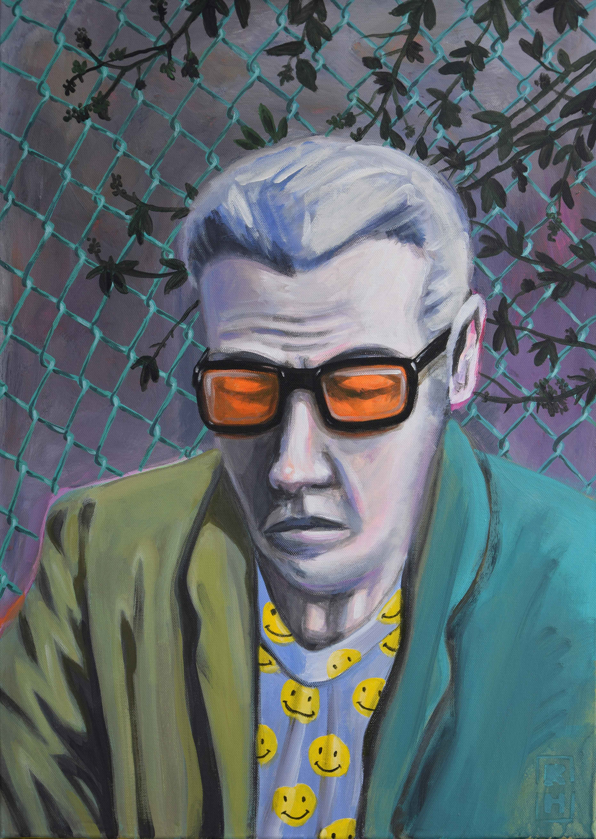 Mann am Zaun | Acrylic Painting | 70 x 50 x 4 cm
